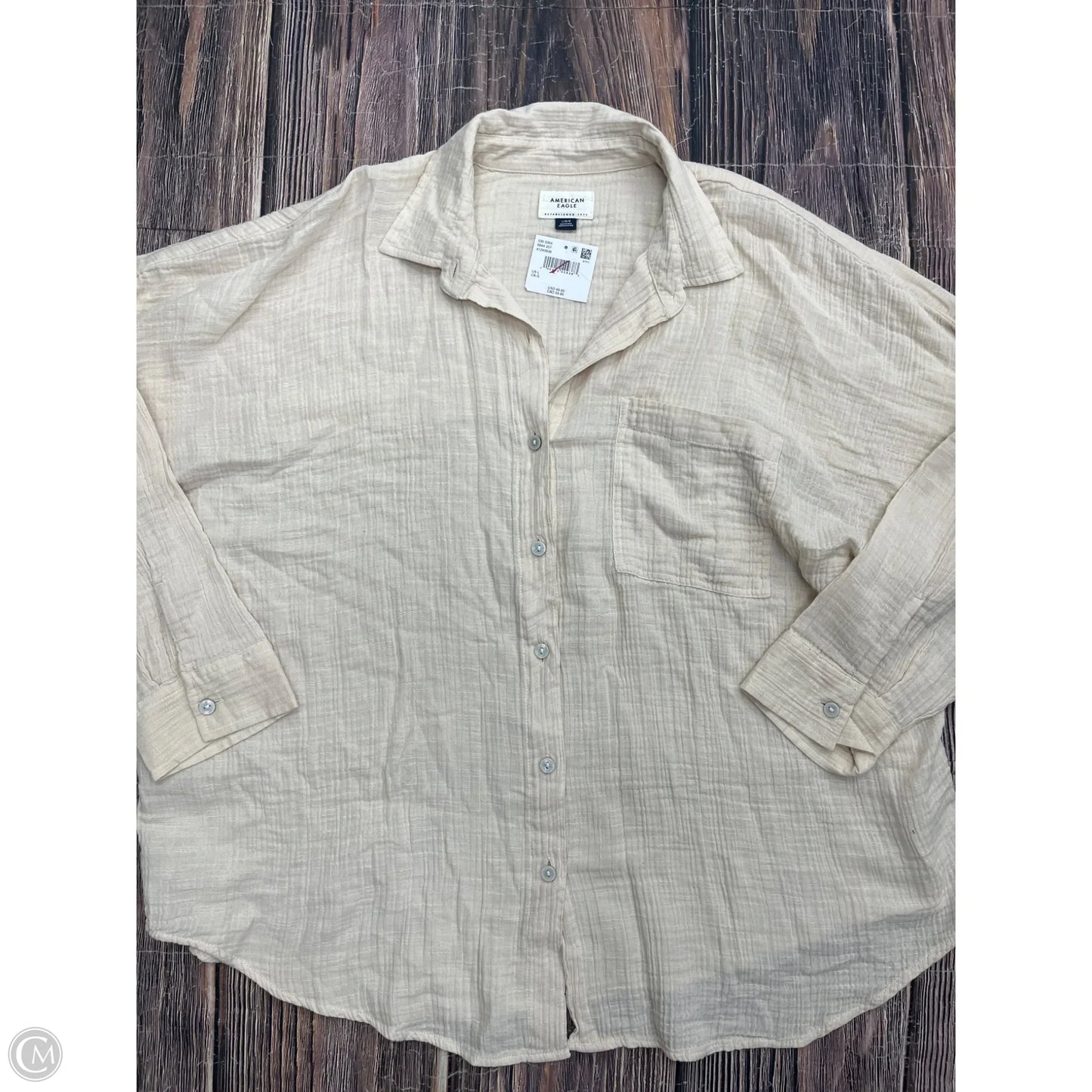 Top Long Sleeve By American Eagle In Cream, Size: L