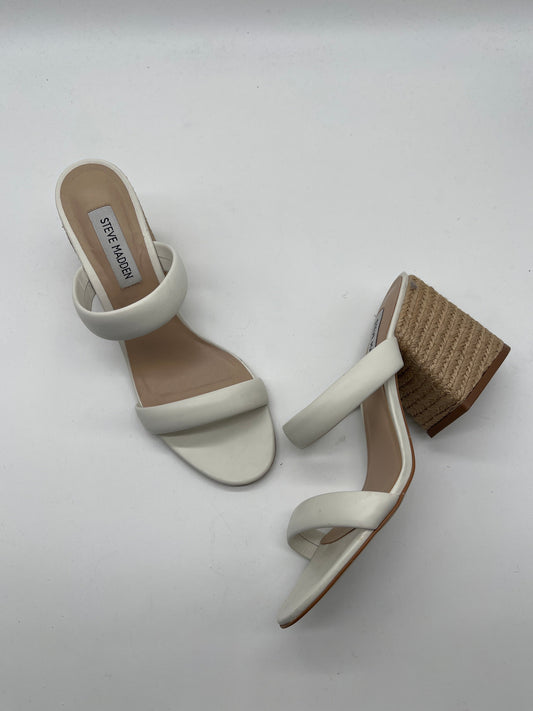 White Sandals Heels Block Steve Madden, Size 8