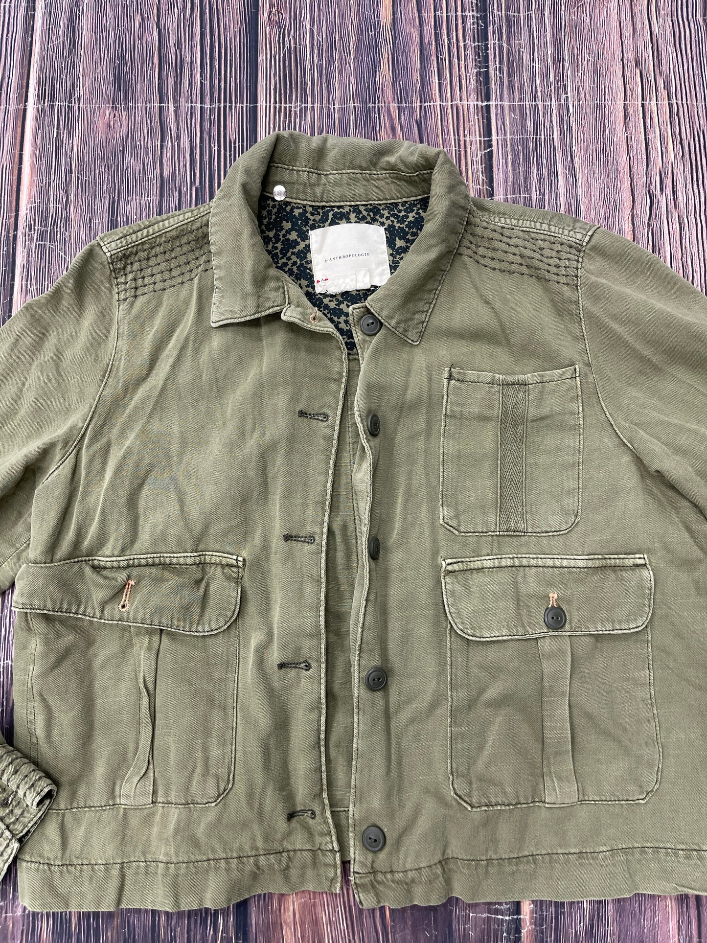 Jacket Moto By Anthropologie In Green, Size: L