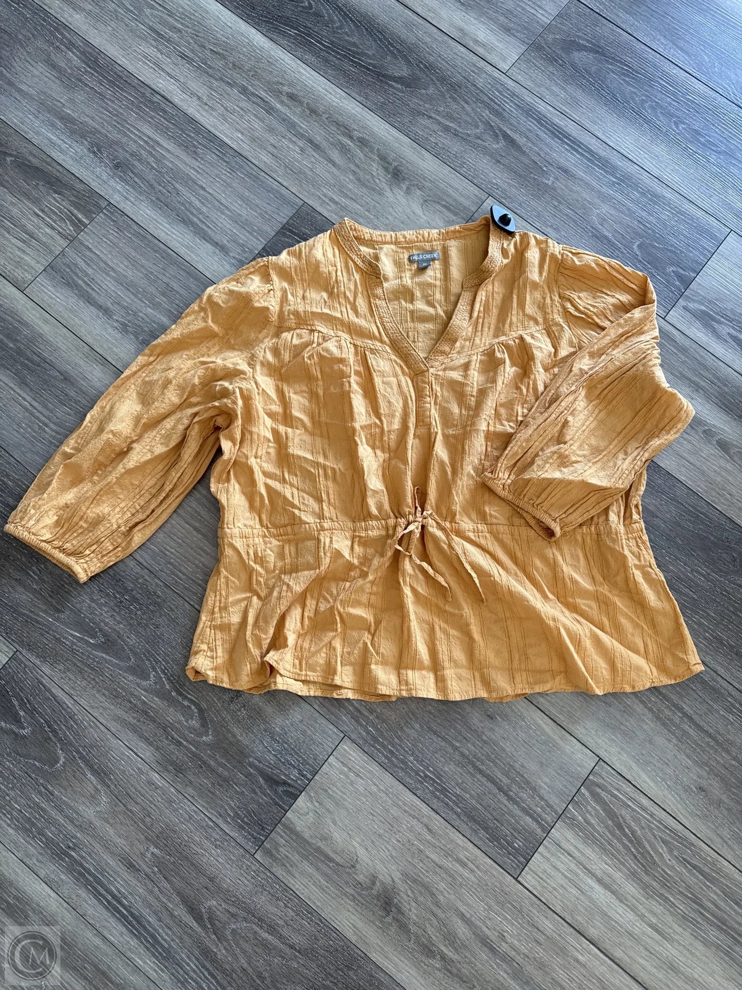 Top 3/4 Sleeve Basic By Falls Creek In Yellow, Size: 2x