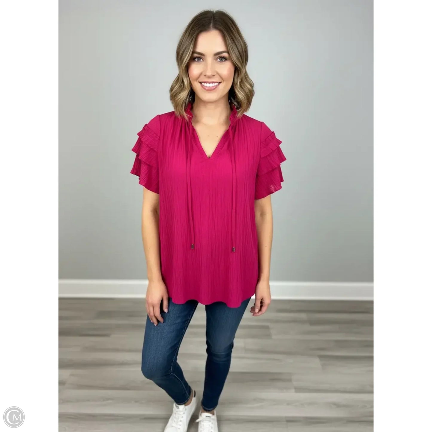 Top Short Sleeve By Chicos In Pink, Size: M