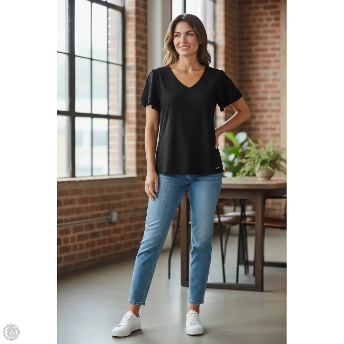 Top Short Sleeve By Calvin Klein In Black, Size: M