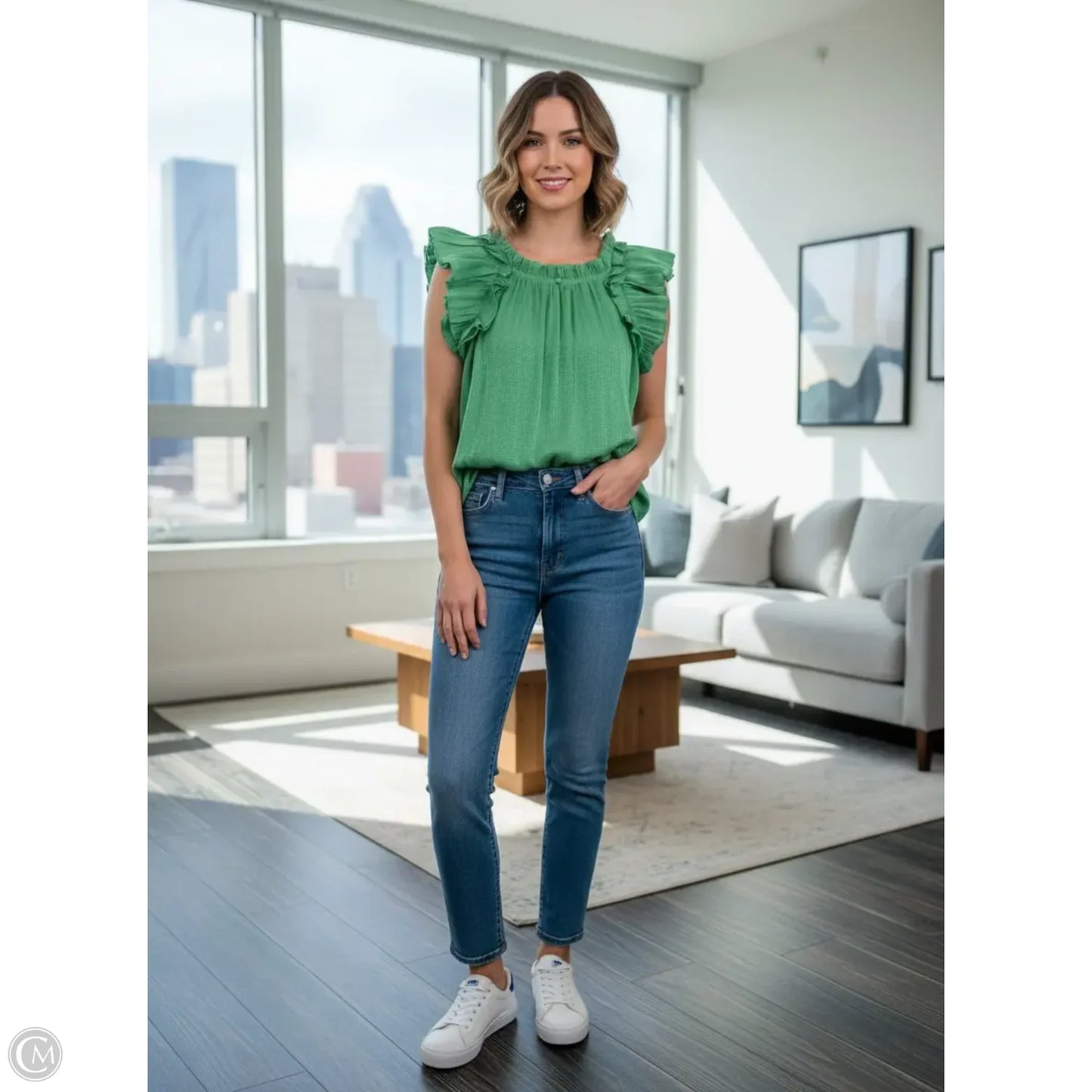 Top Short Sleeve By Current Air In Green, Size: M