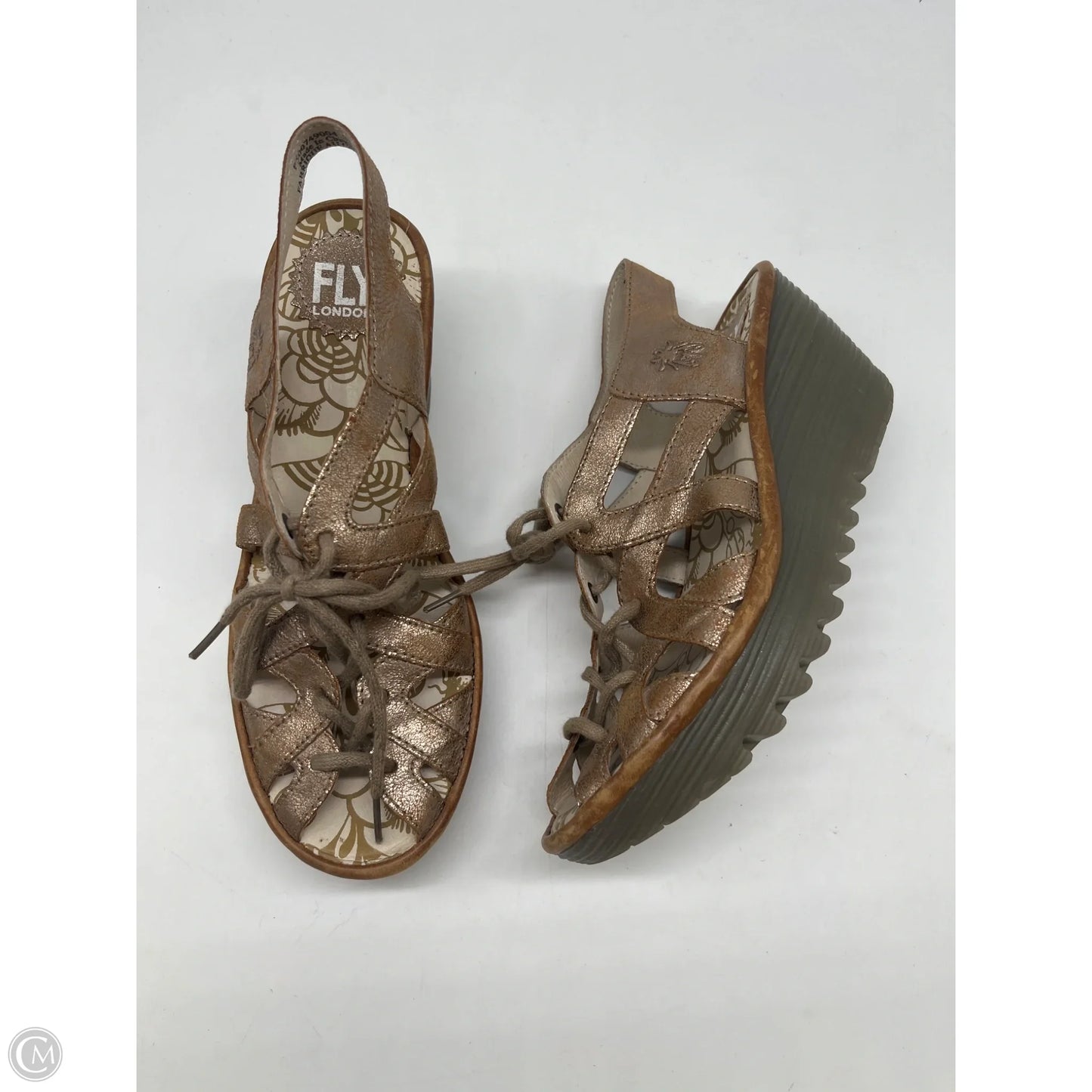 Sandals Heels Wedge By Fly London In Gold, Size: 5.5