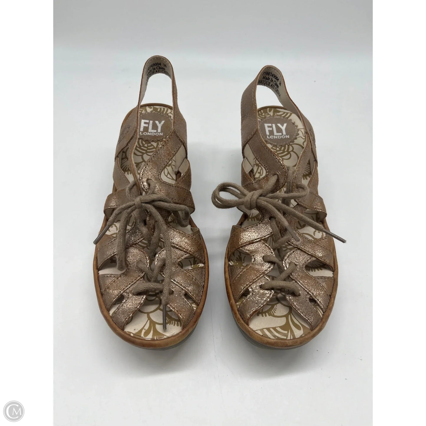 Sandals Heels Wedge By Fly London In Gold, Size: 5.5