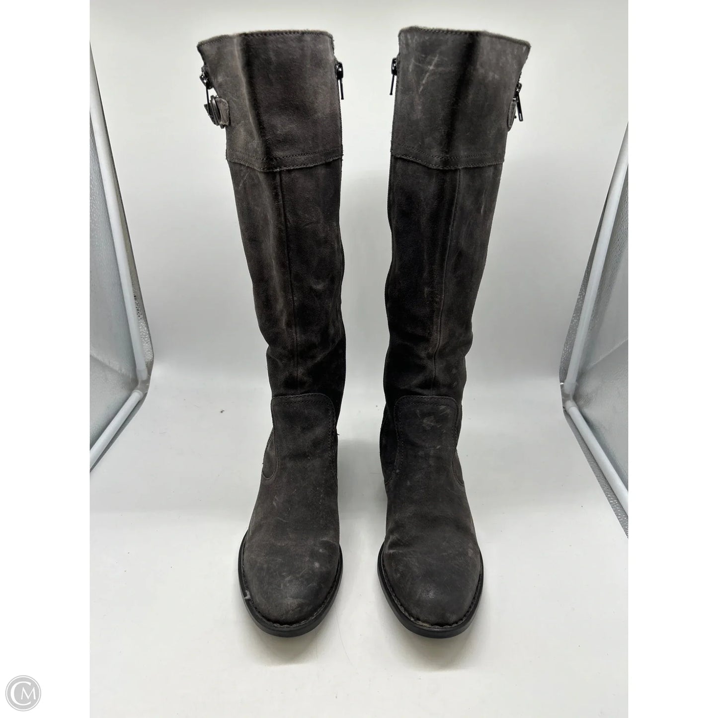 Boots Knee Heels By Born In Grey, Size: 9