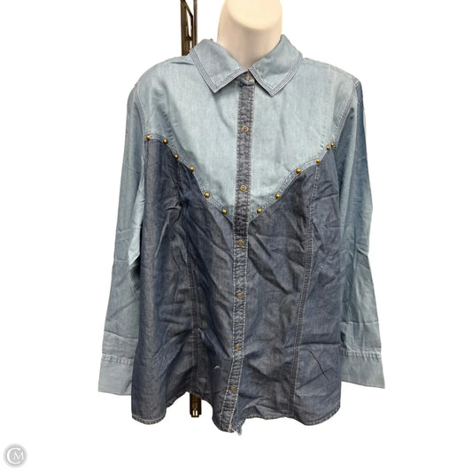 Top Long Sleeve By Cato In Blue Denim, Size: 1x