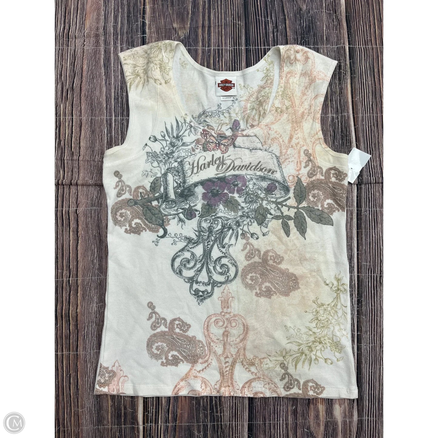 Top Short Sleeve By Harley Davidson In Cream, Size: Xl
