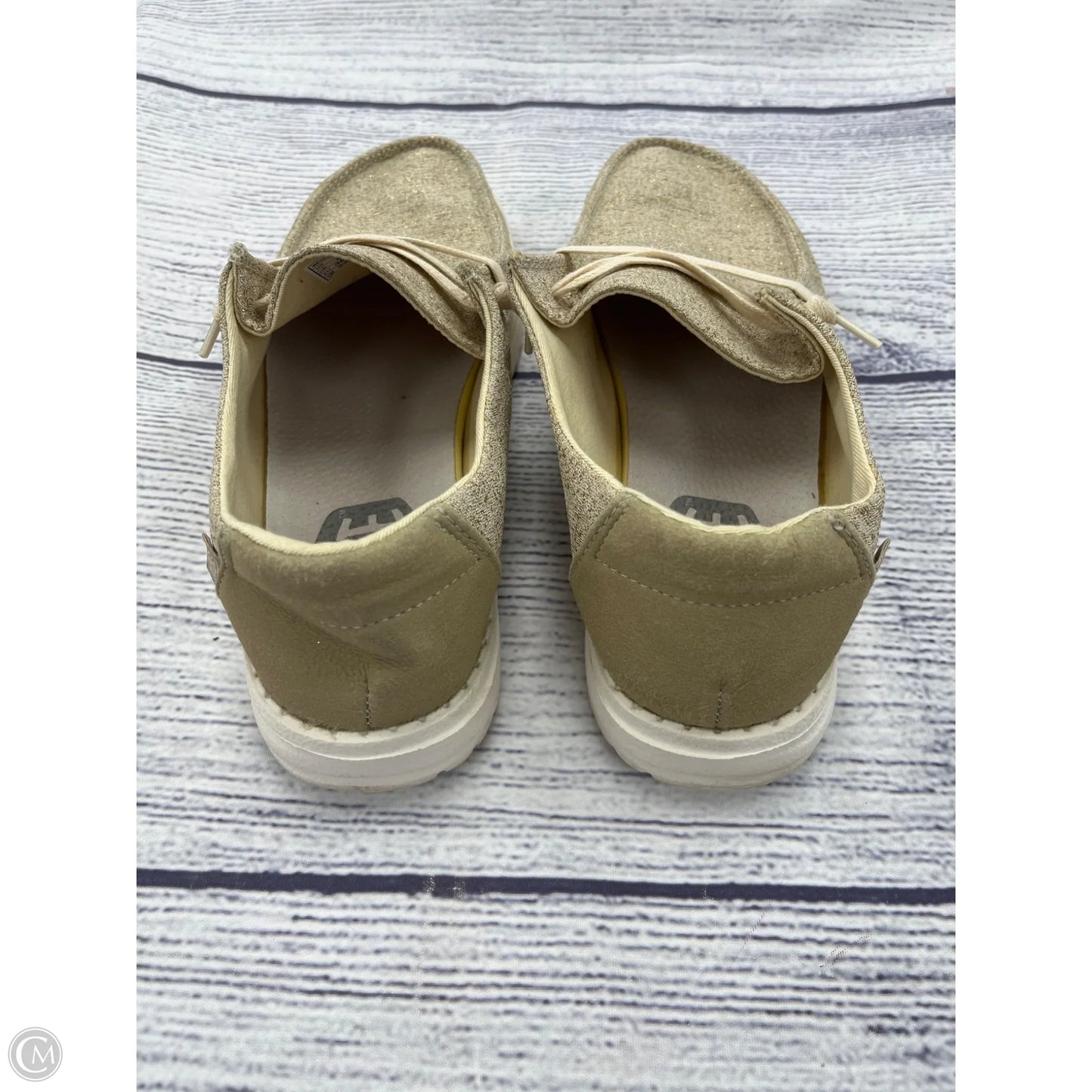 Shoes Sneakers By Hey Dude In Gold, Size: 7