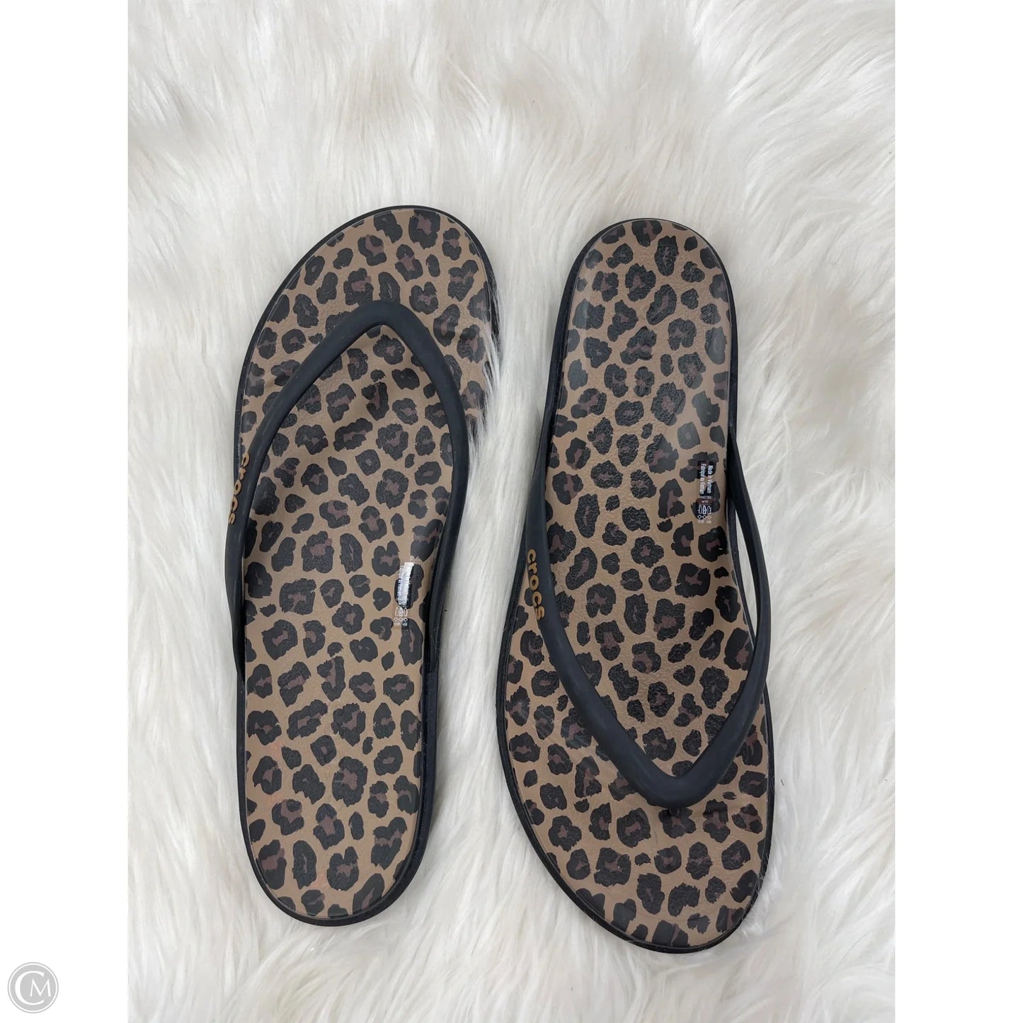 Sandals Flip Flops By Crocs In Animal Print, Size: 10