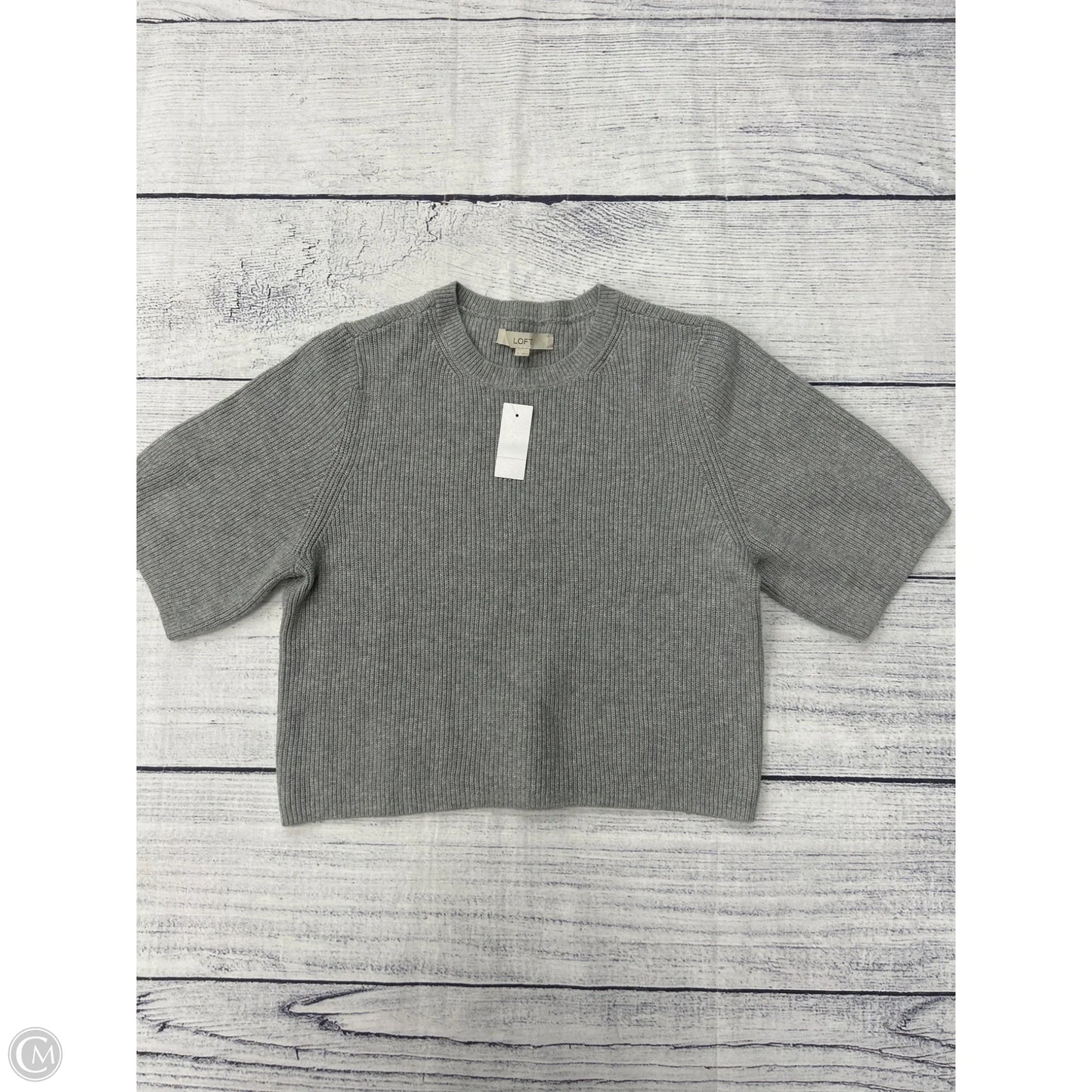 Sweater Short Sleeve By Loft In Grey, Size: S