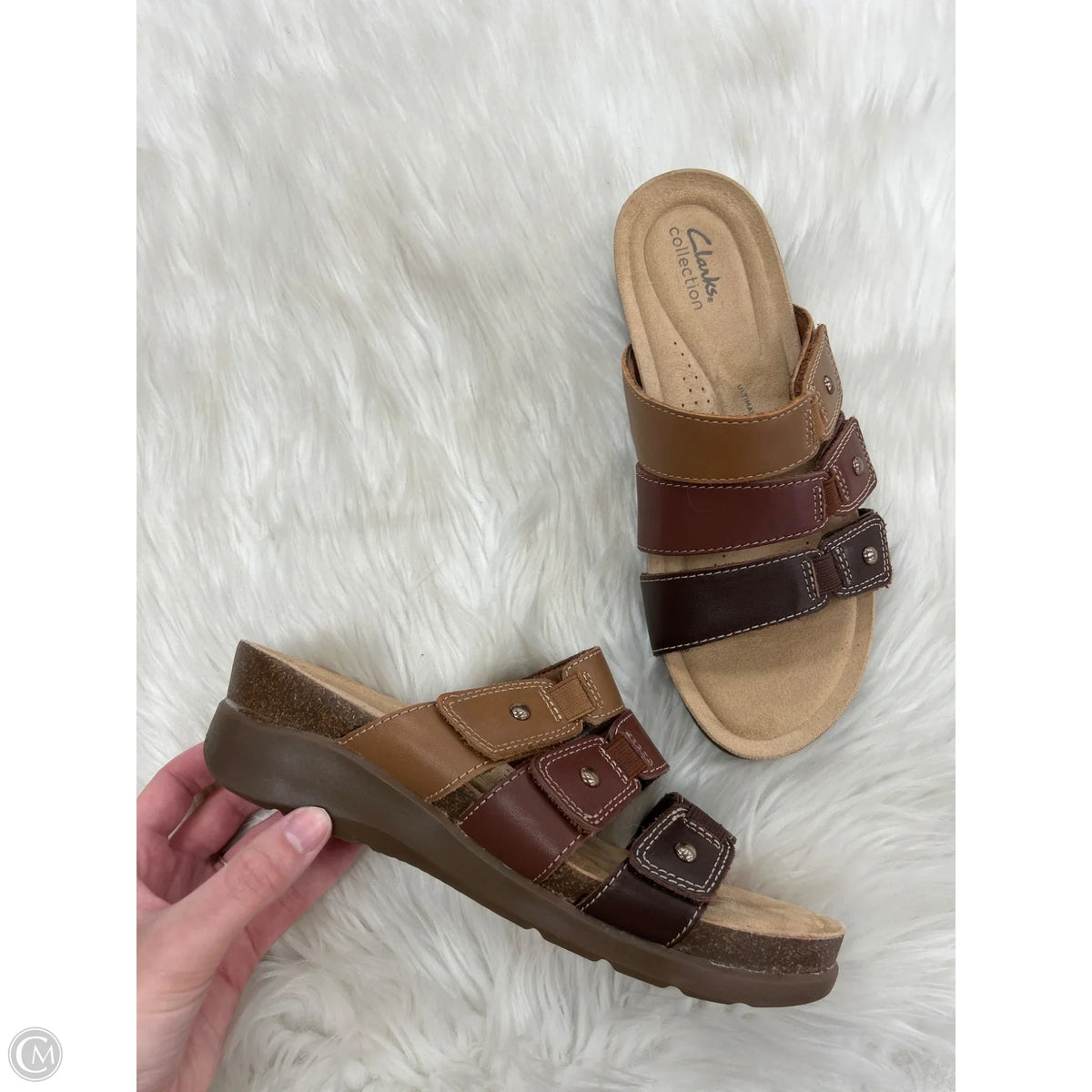 Sandals Heels Wedge By Clarks In Brown, Size: 9