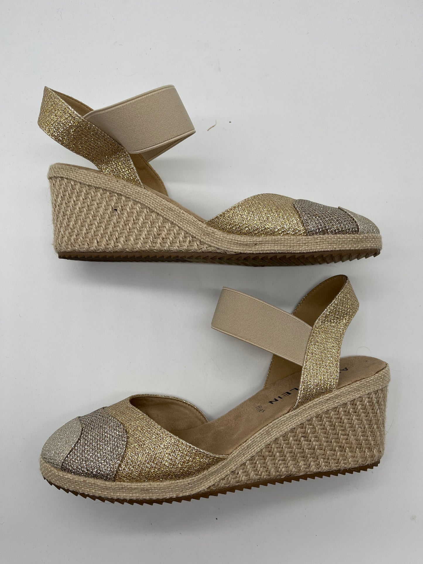 Gold Sandals Heels Wedge Anne Klein, Size 8
