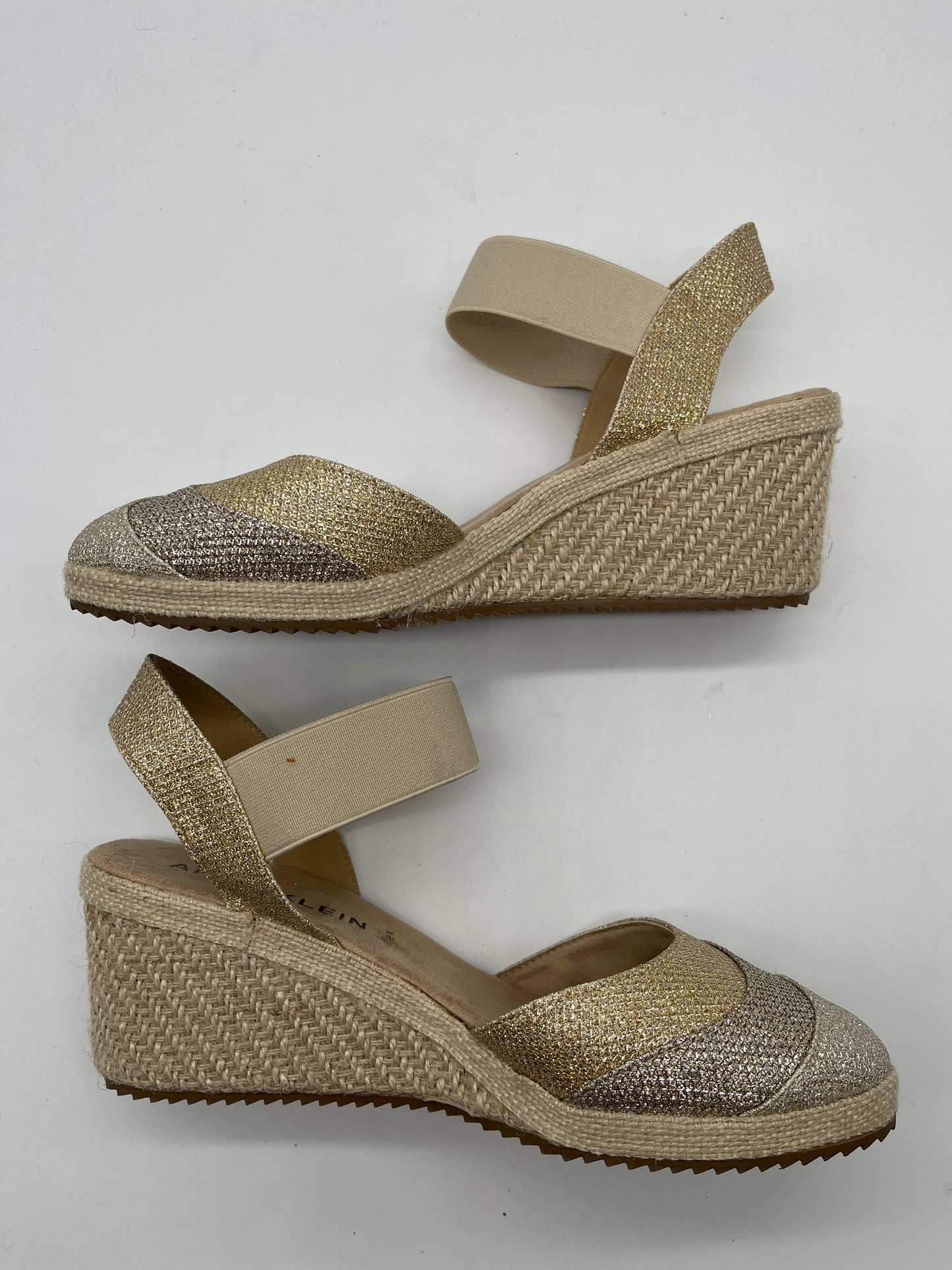 Gold Sandals Heels Wedge Anne Klein, Size 8