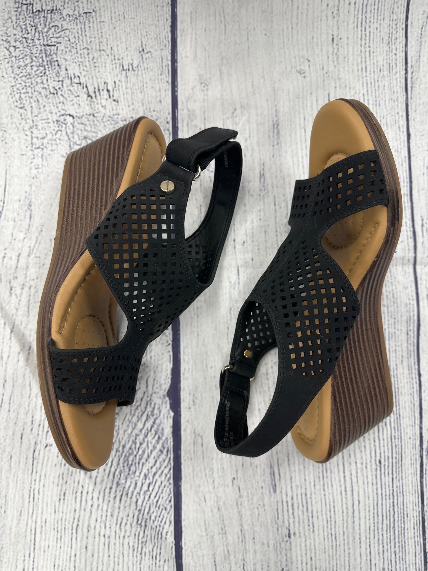 Sandals Heels Wedge By Kelly And Katie In Black, Size: 8.5