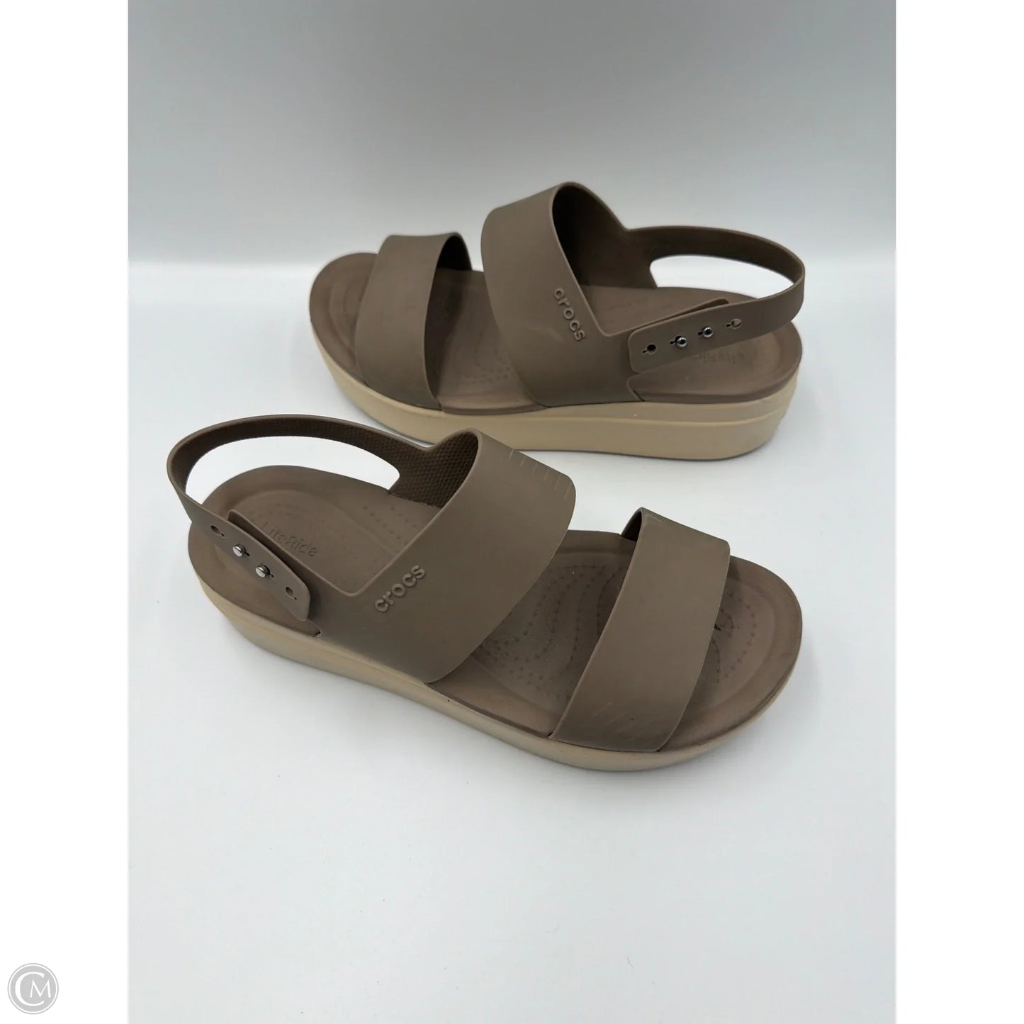 Sandals Heels Platform By Crocs In Brown, Size: 8