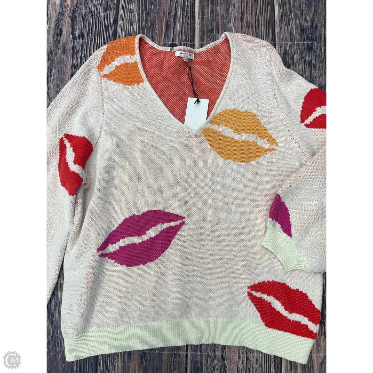 Sweater By Andree By Unit In Cream, Size: 2x