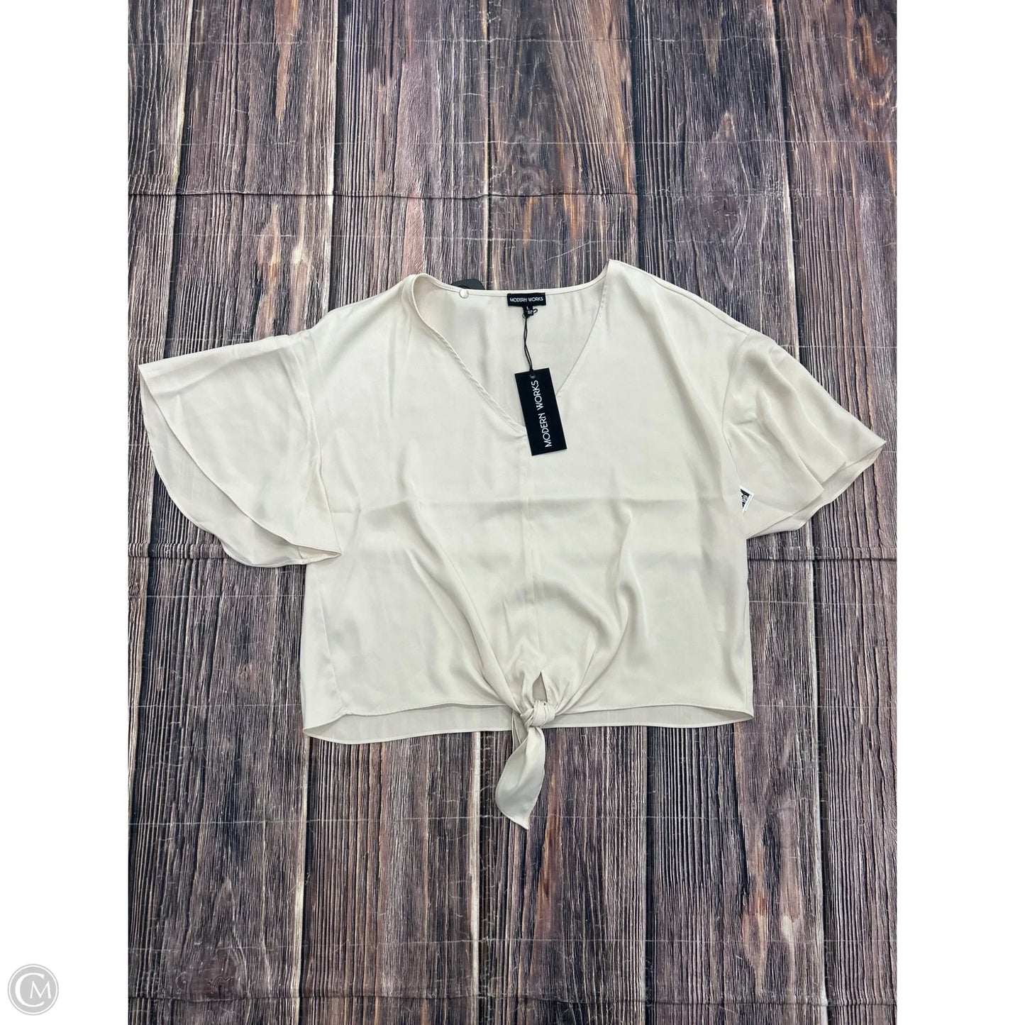 Top Short Sleeve By Modern Works In Tan, Size: L