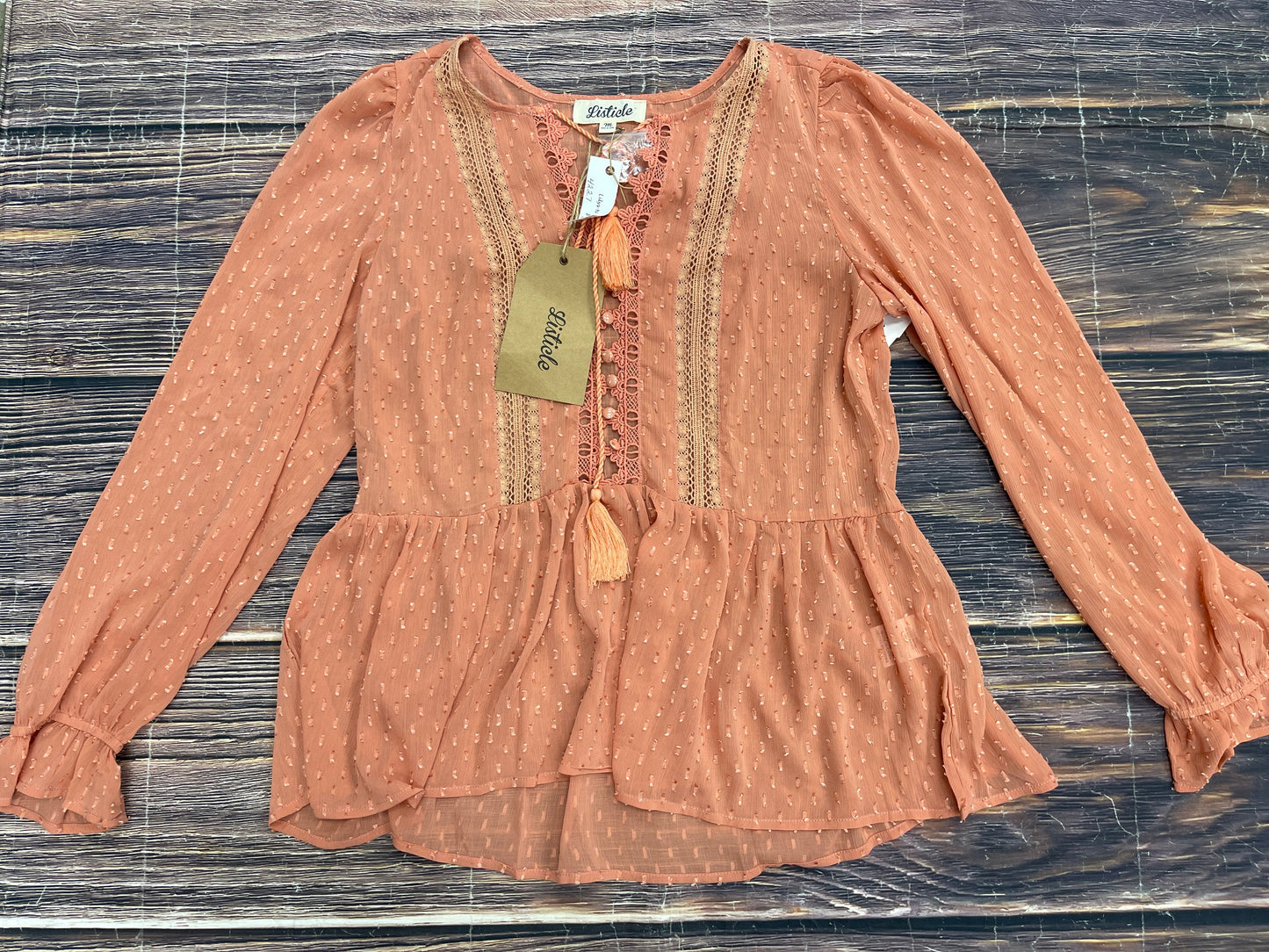 Orange Blouse Long Sleeve Listicle, Size M