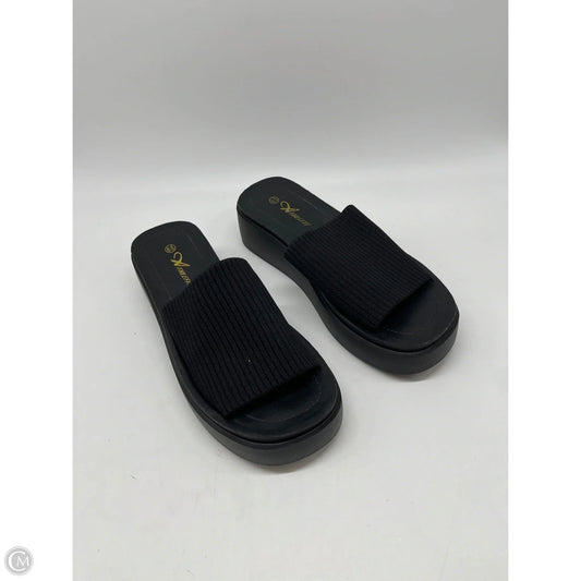 Sandals Heels Wedge By Clothes Mentor In Black, Size: 6.5