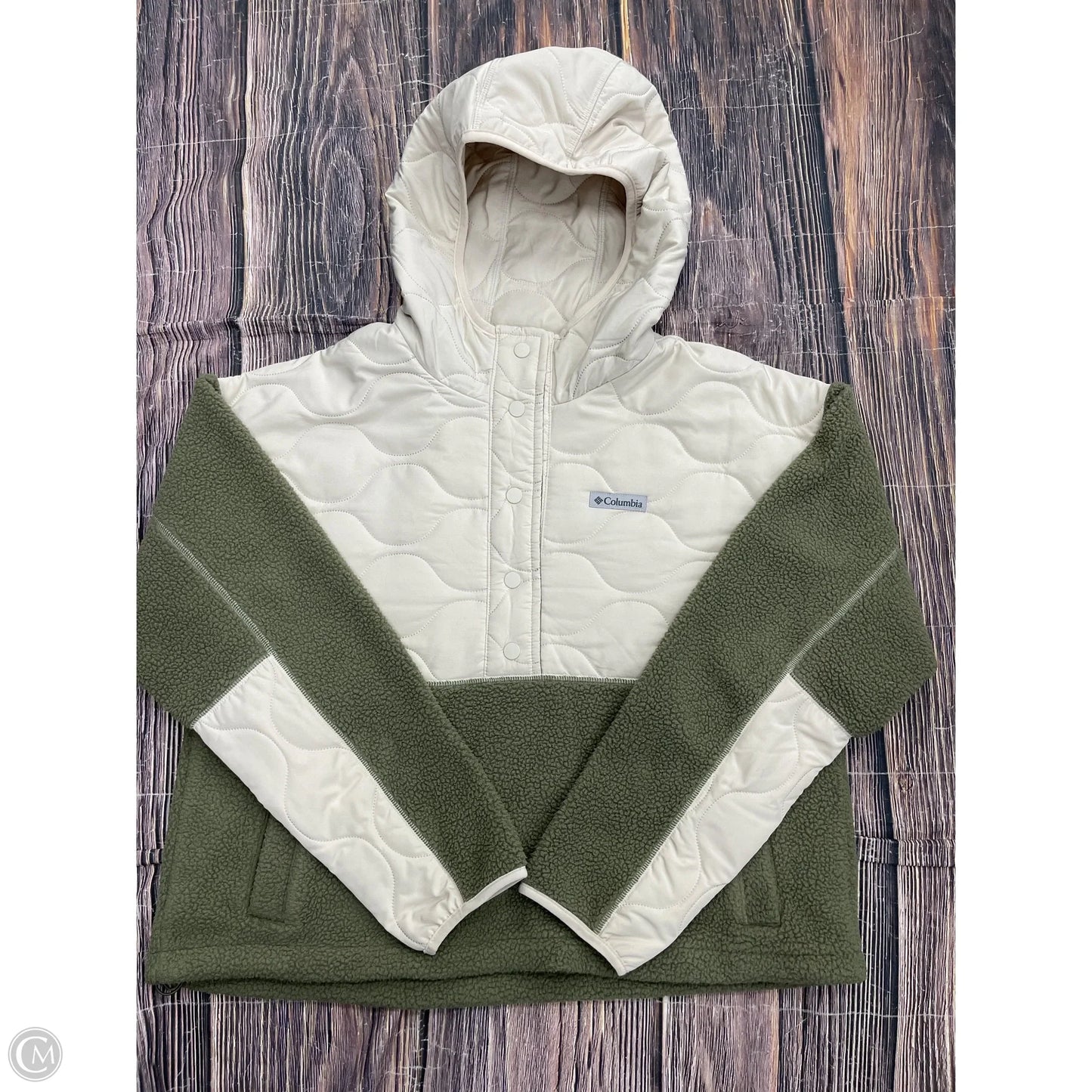 Jacket Fleece By Columbia In Cream & Green, Size: L