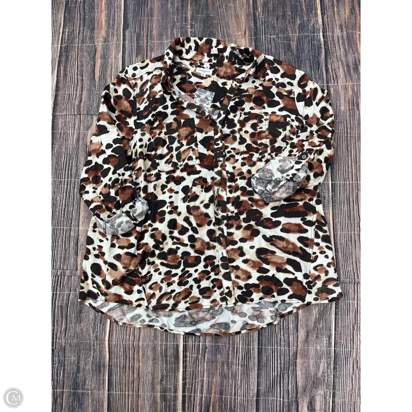 Top Long Sleeve By West Bound In Brown, Size: 2x