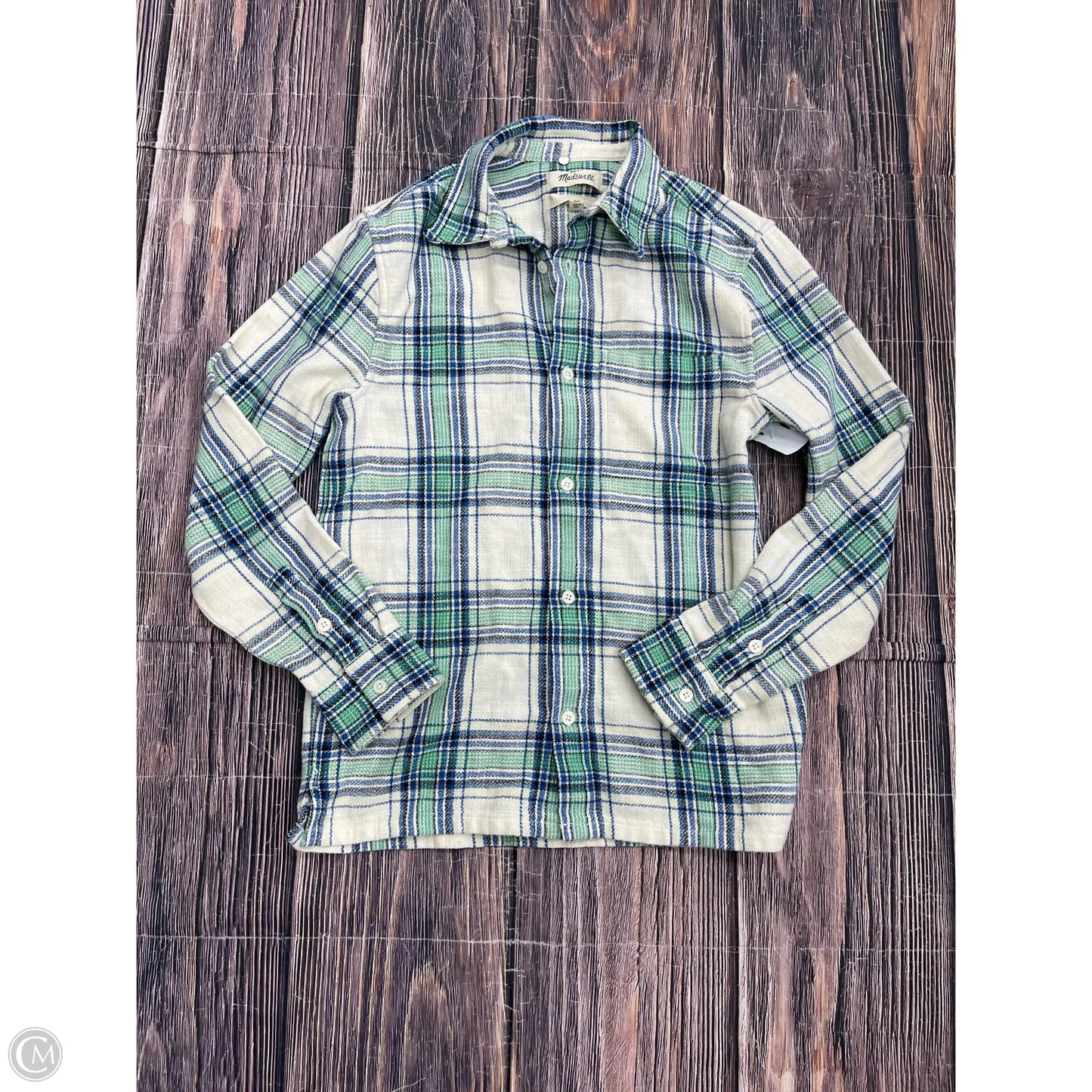 Top Long Sleeve By Madewell In Plaid Pattern, Size: Xs