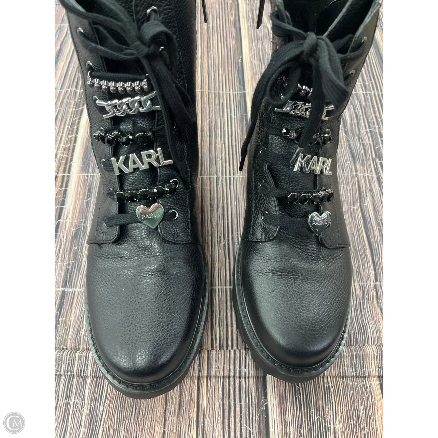 Boots Designer By Karl Lagerfeld In Black, Size: 11