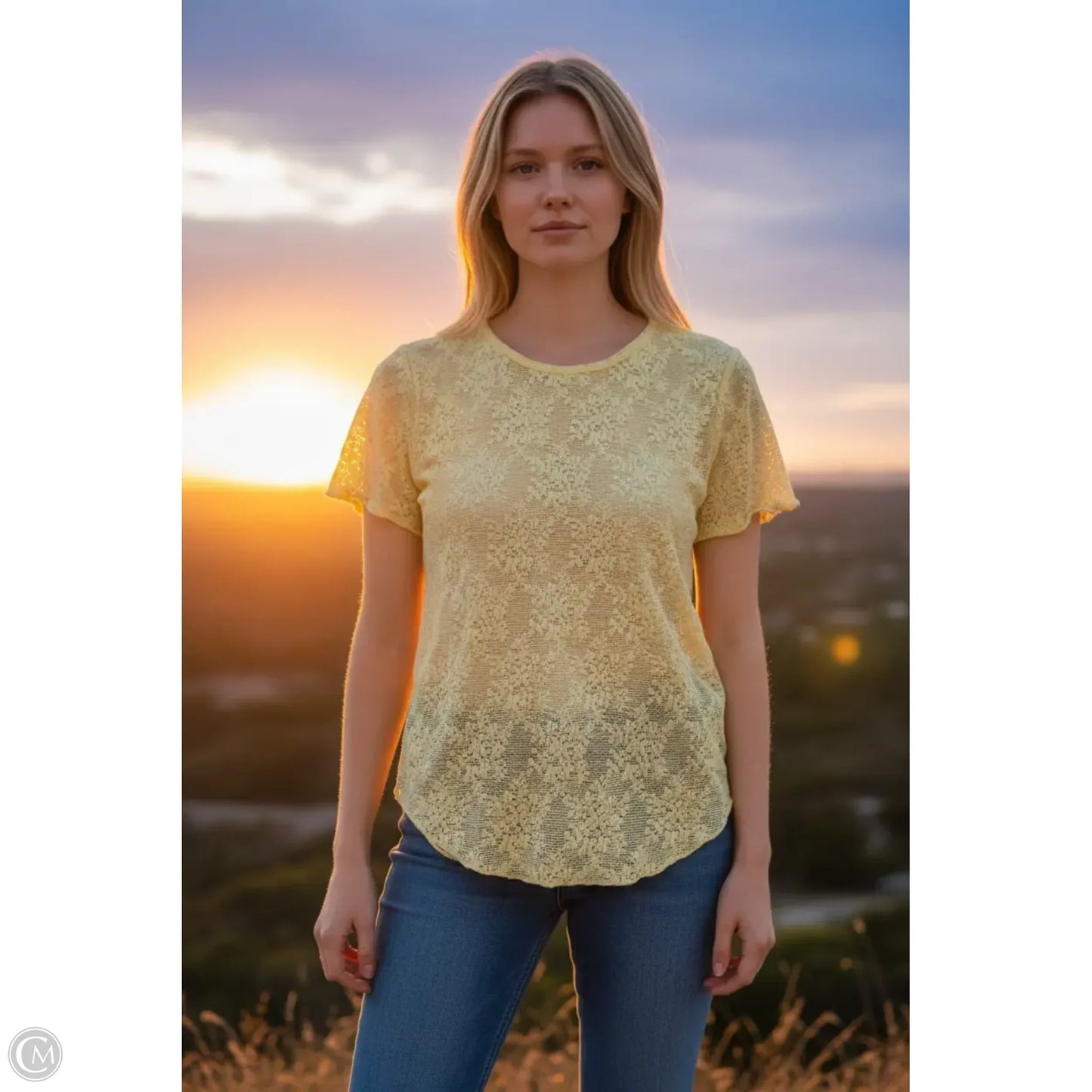 Top Short Sleeve By Free People In Yellow, Size: M