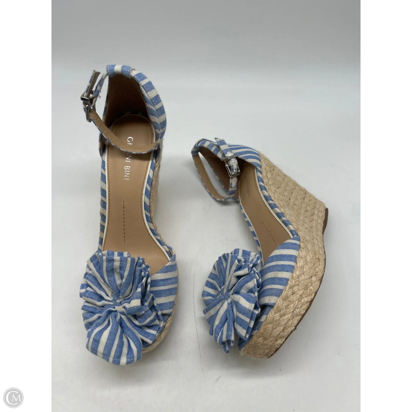 Shoes Heels Wedge By Gianni Bini In Blue & White, Size: 8