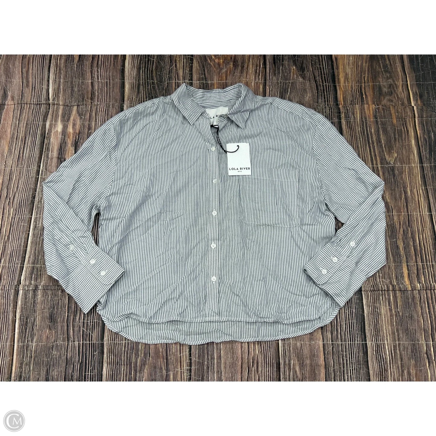 Top Long Sleeve By Lola River In Blue & White, Size: Xl