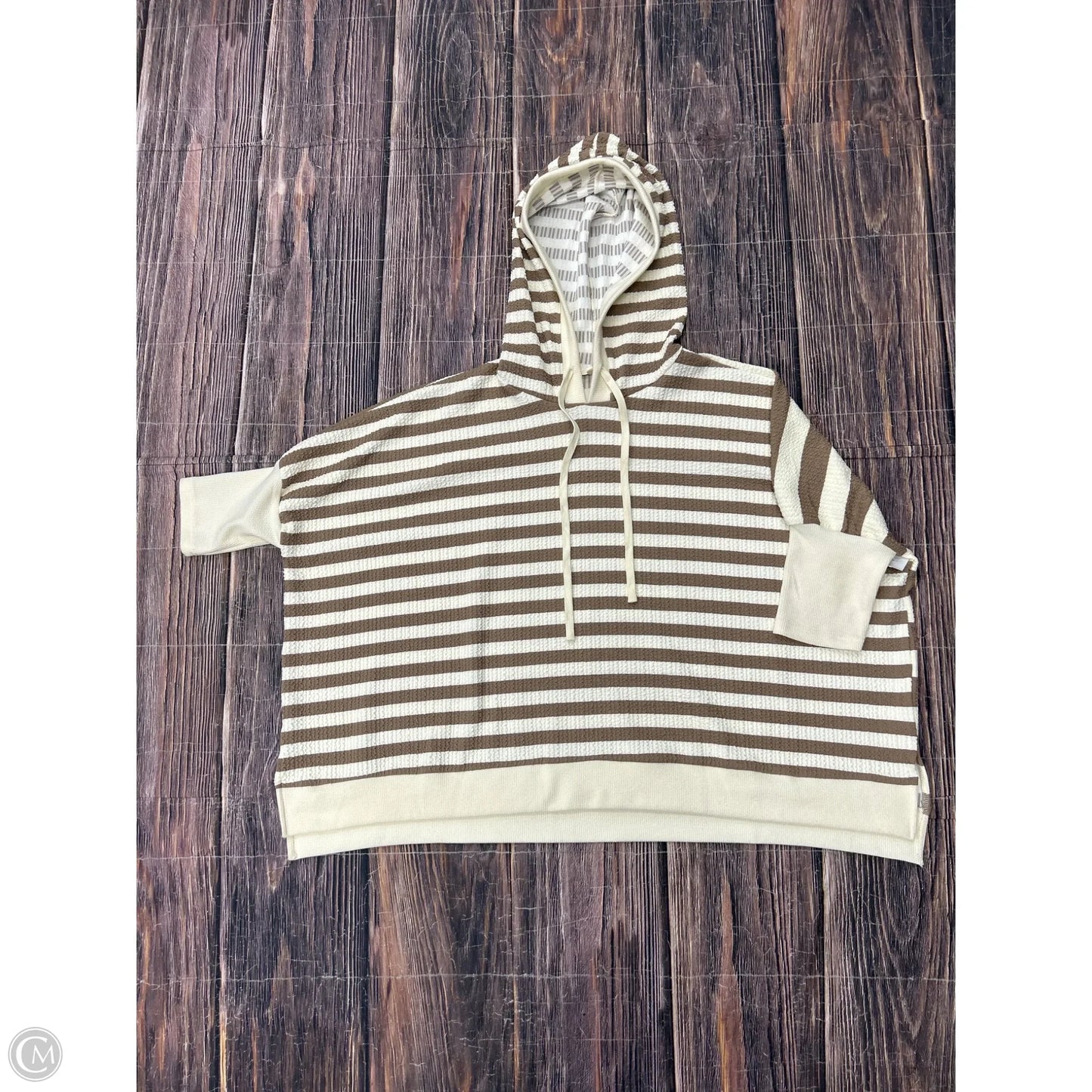 Sweatshirt Hoodie By Easel In Brown & Cream, Size: M