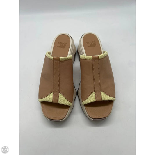 Sandals Heels Wedge By Sorel In Tan & Yellow, Size: 9.5