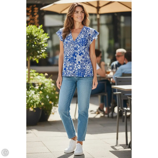 Top Short Sleeve By Maeve In Blue & White, Size: Xs