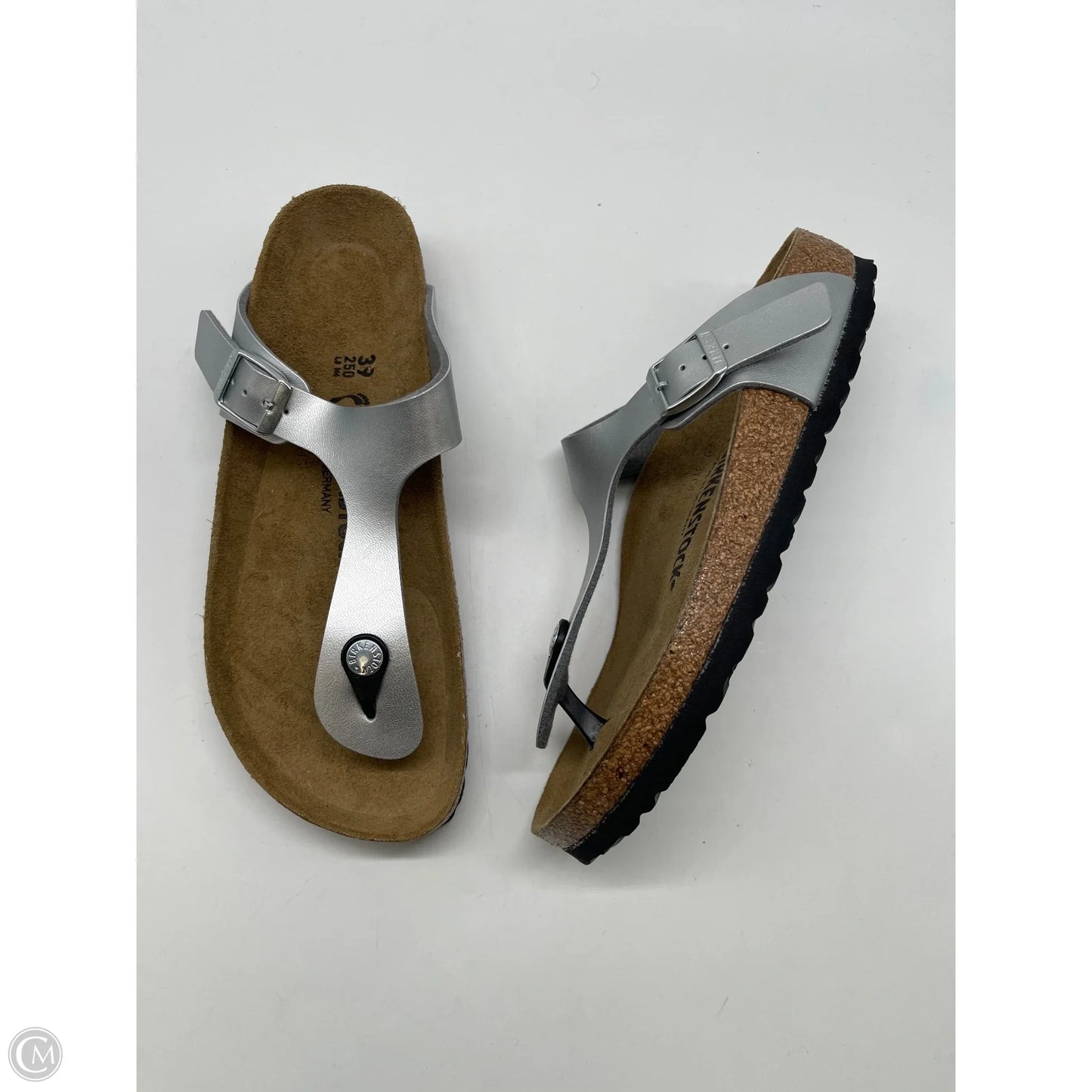 Sandals Flip Flops By Birkenstock In Silver, Size: 8