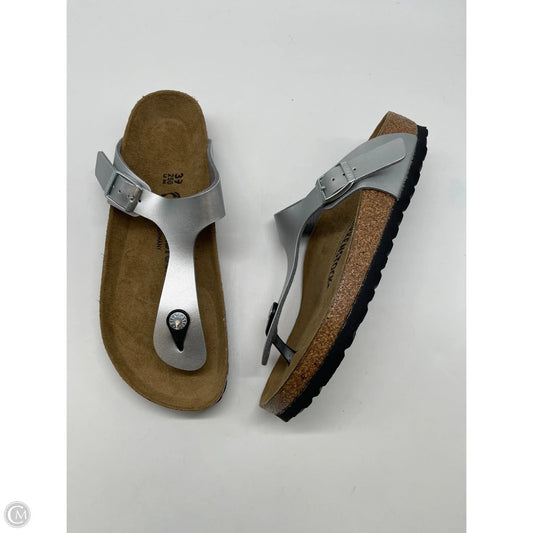 Sandals Flip Flops By Birkenstock In Silver, Size: 8