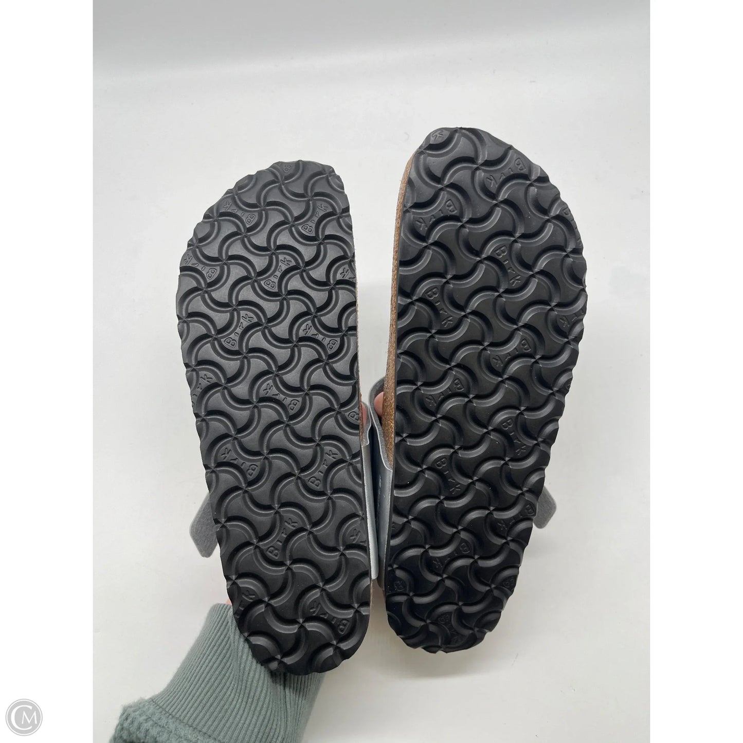 Sandals Flip Flops By Birkenstock In Silver, Size: 8