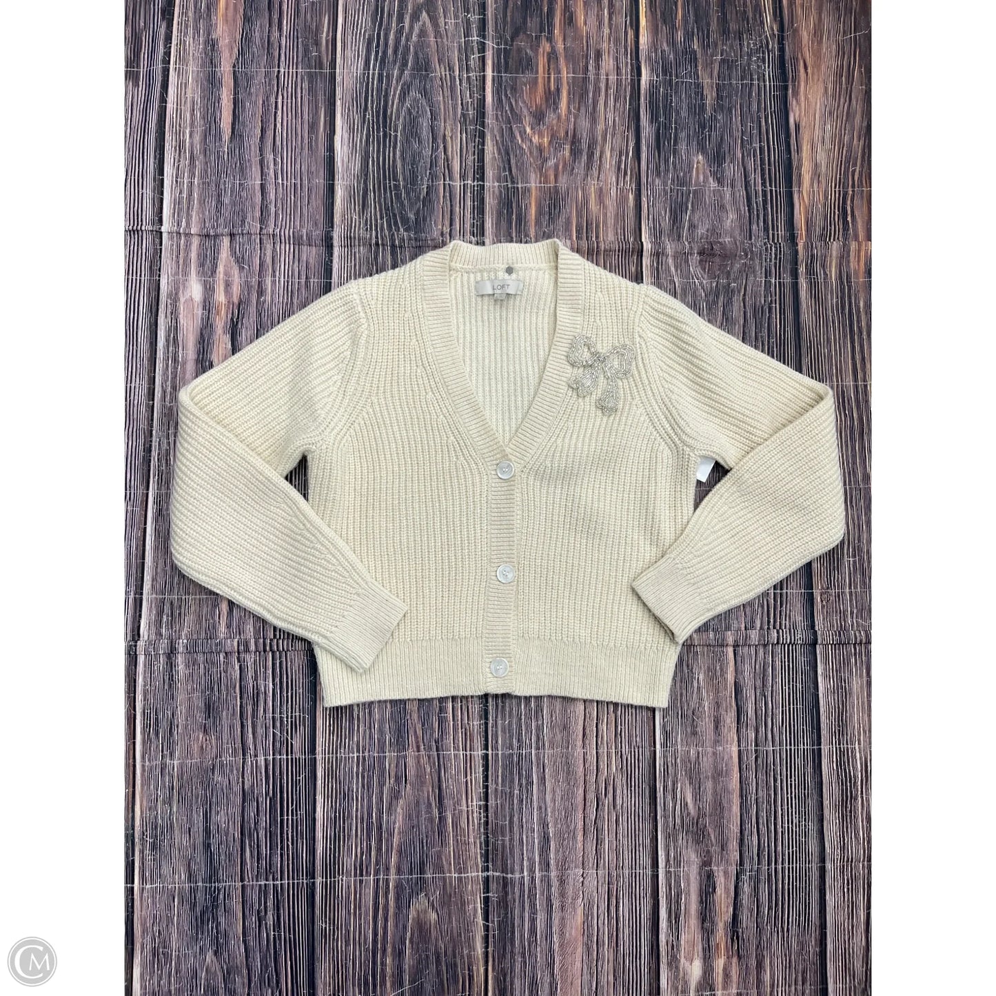 Sweater Cardigan By Loft In Tan, Size: S
