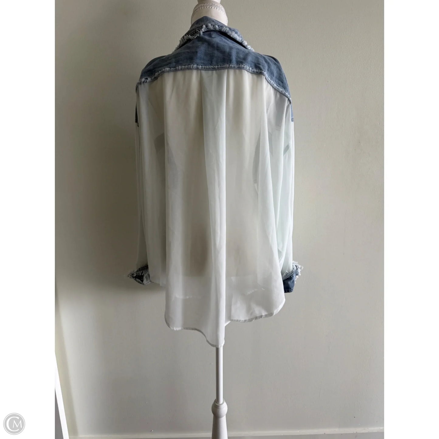 Top Long Sleeve By Bibi In Blue & White, Size: Xl