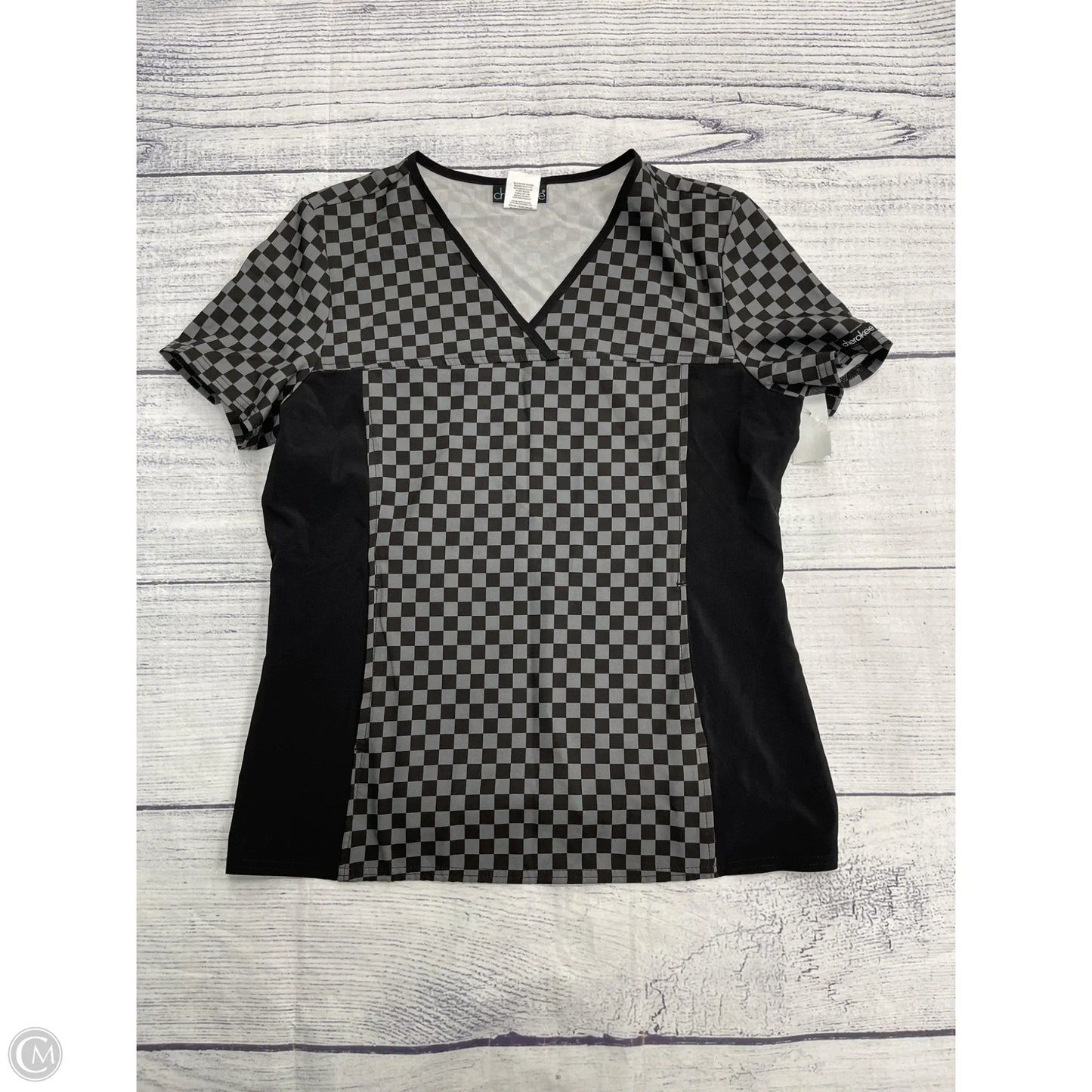 Top Short Sleeve By Cherokee In Black & Grey, Size: M