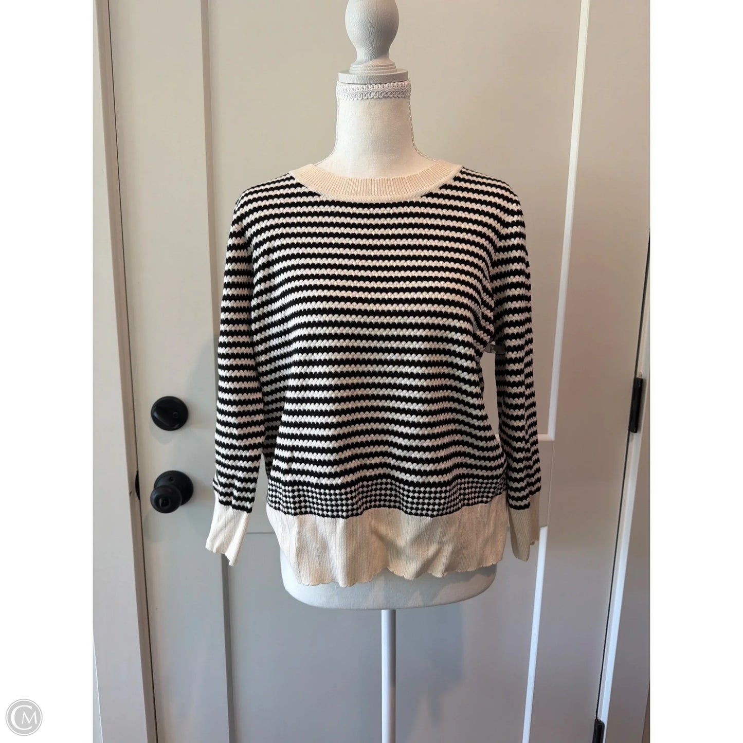 Top Long Sleeve By Adrianna Papell In Black & White, Size: M