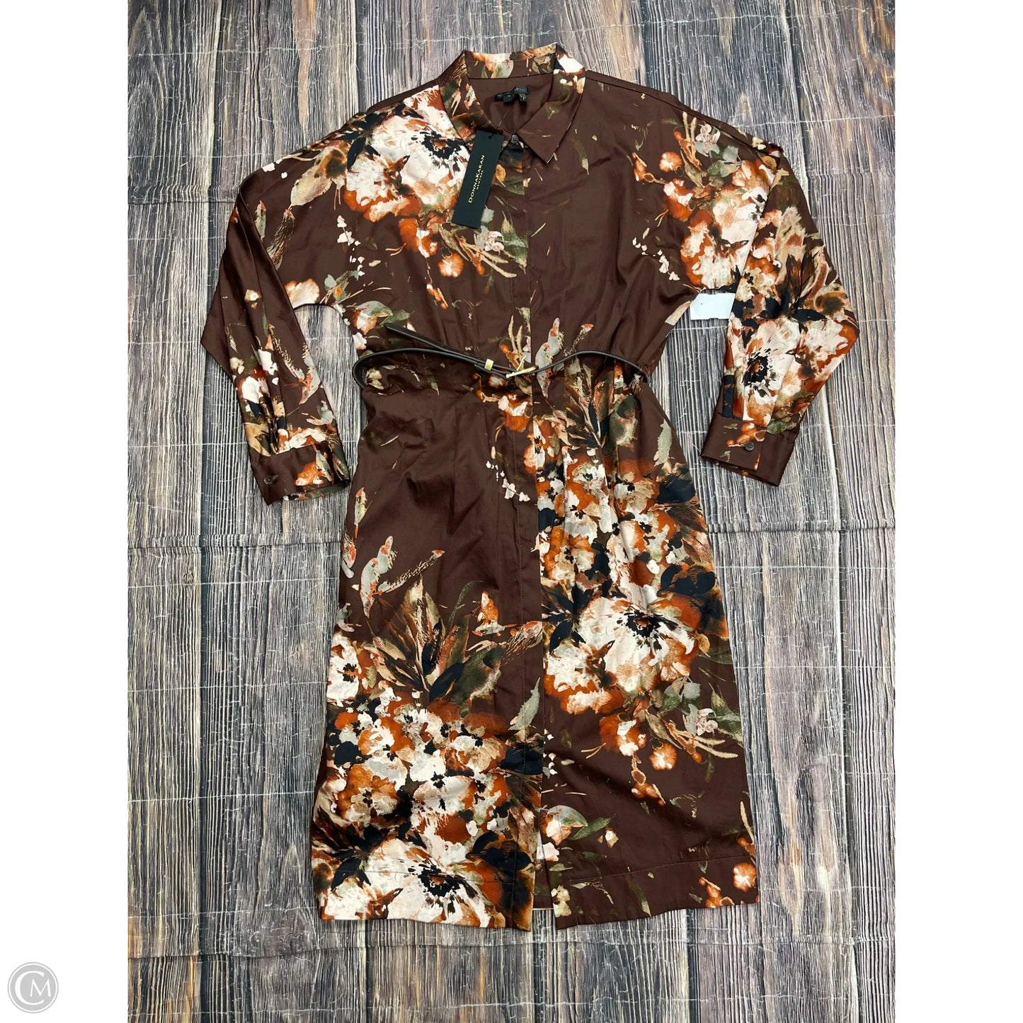 Dress Casual Midi By Donna Karan In Brown, Size: 12
