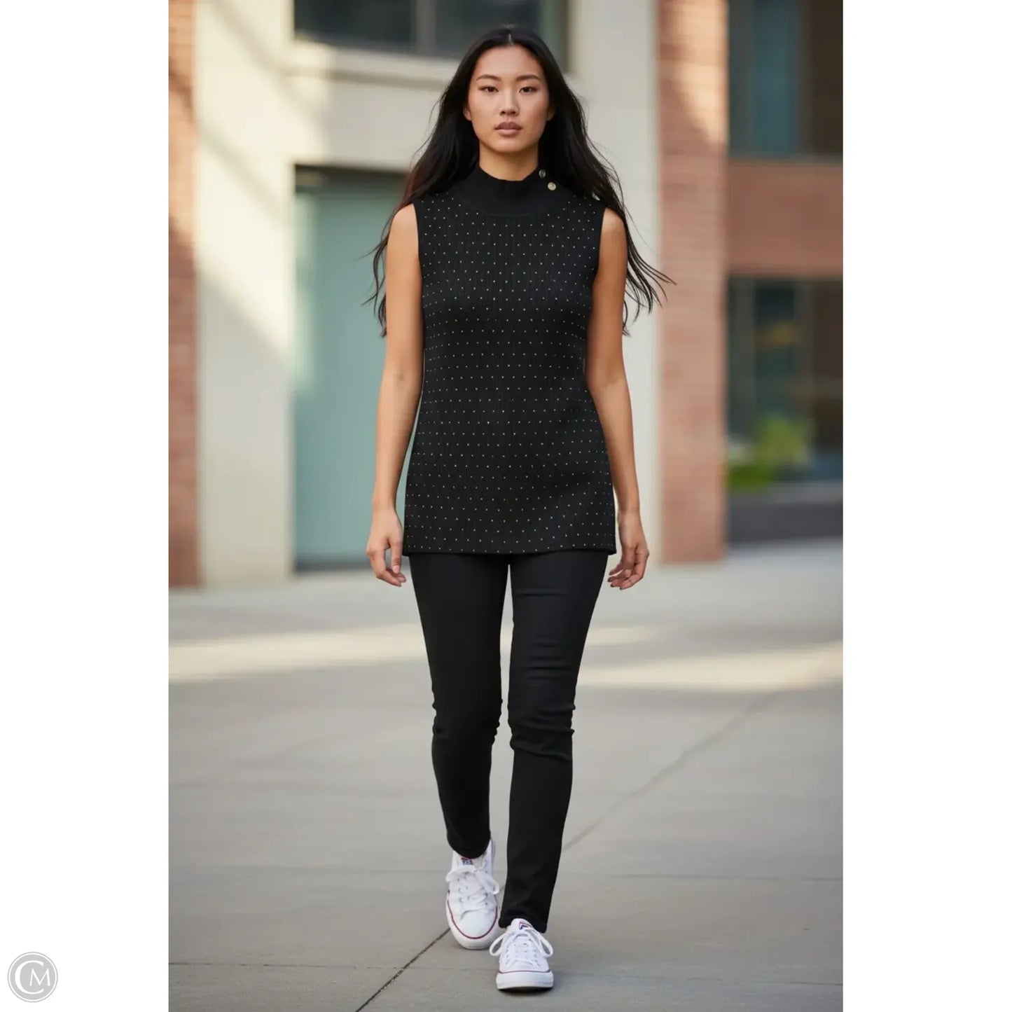 Tank Top By Tahari In Black & Gold, Size: S