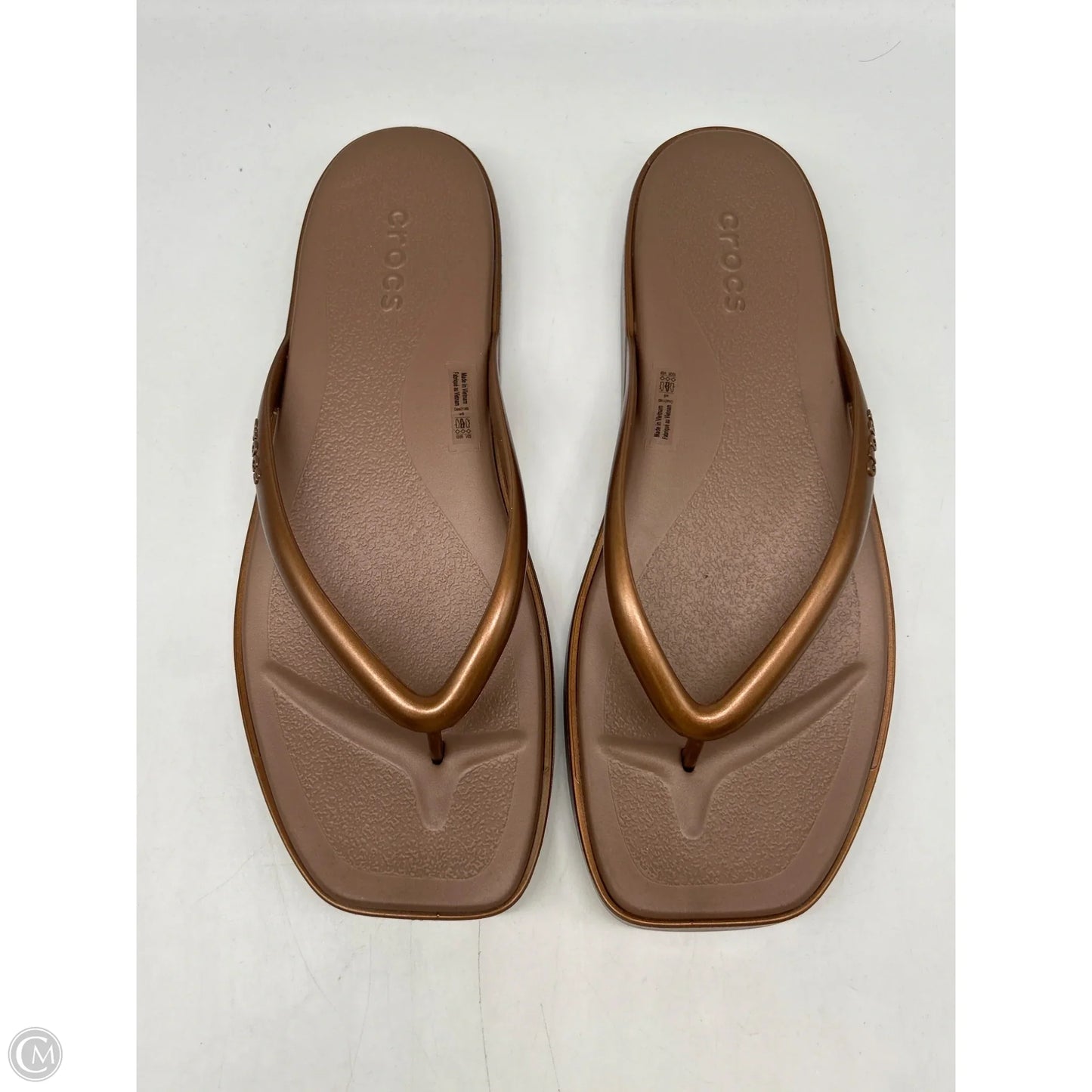 Sandals Flip Flops By Crocs In Brown, Size: 9