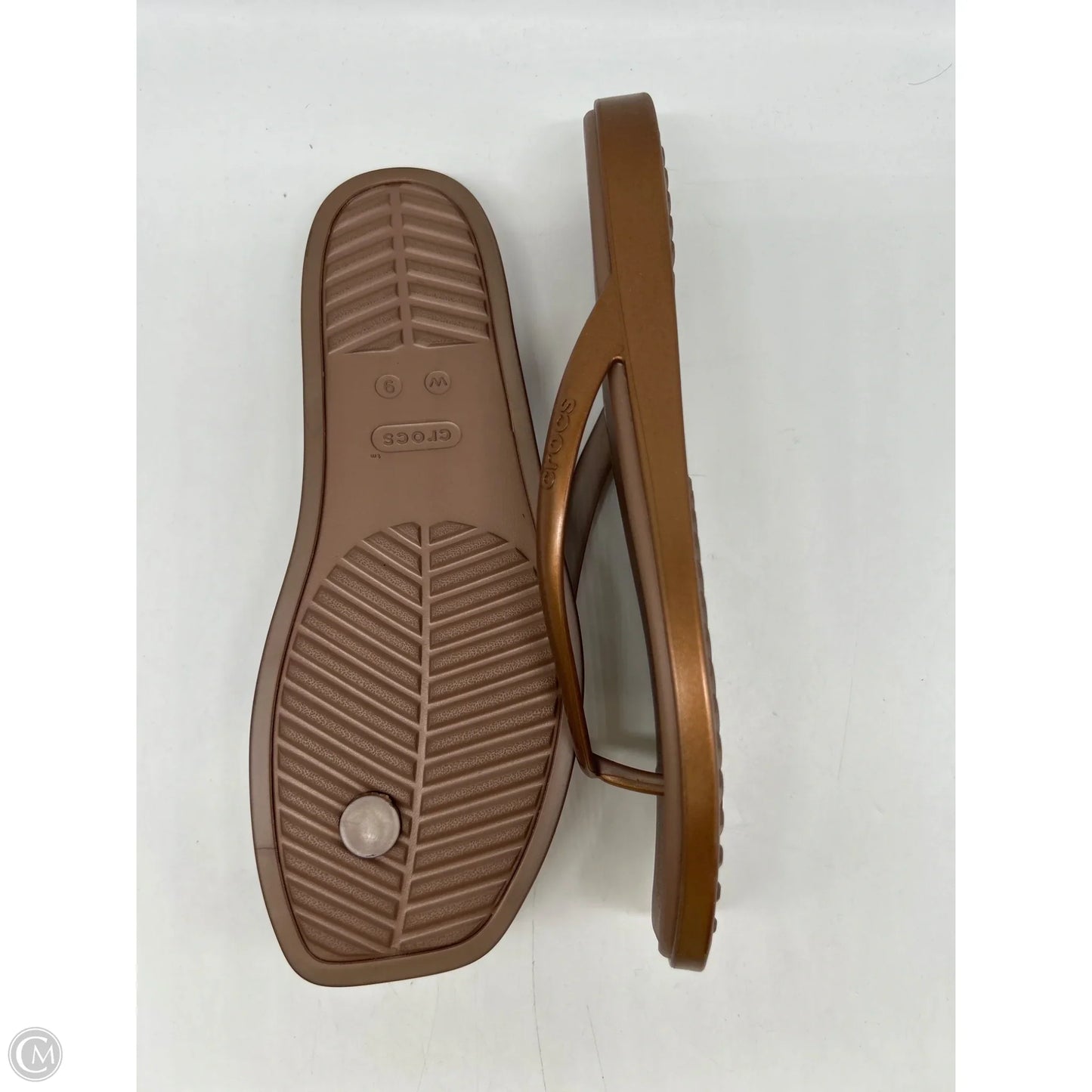 Sandals Flip Flops By Crocs In Brown, Size: 9