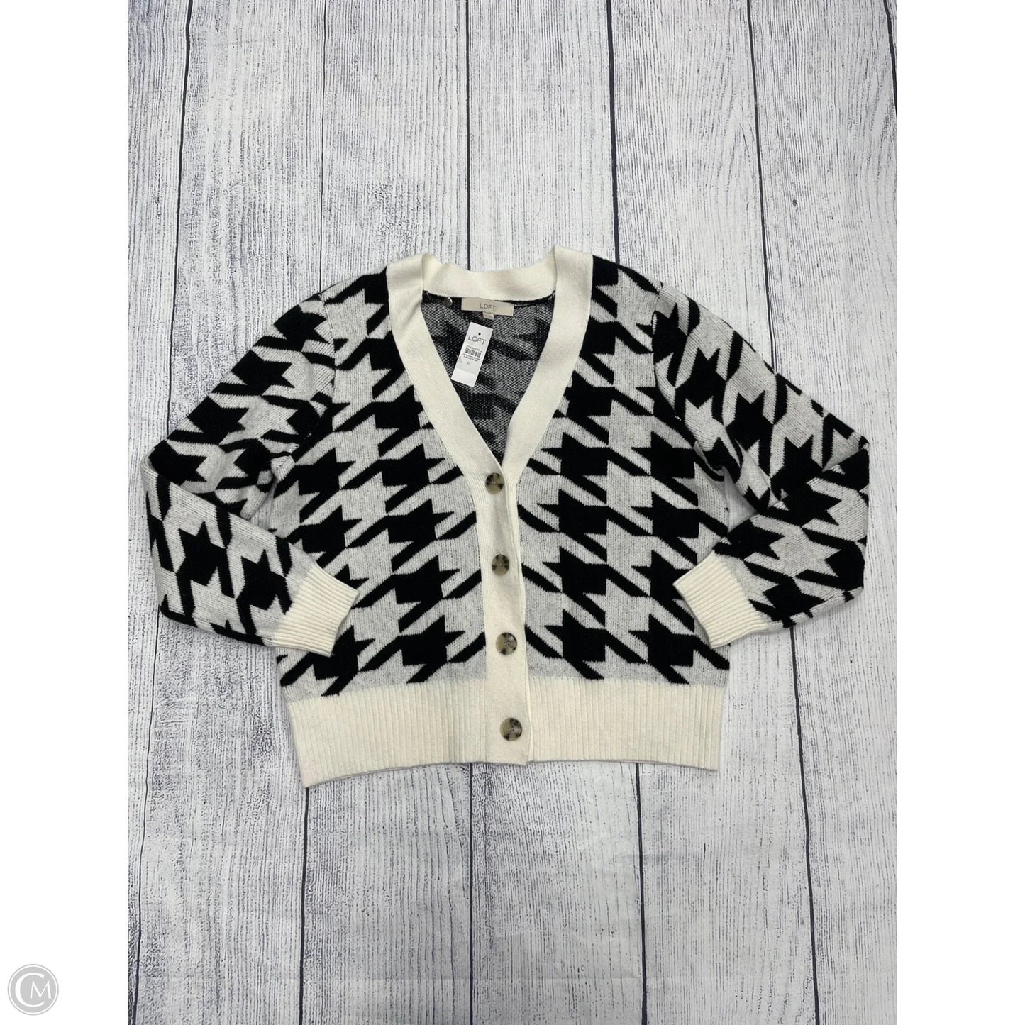 Sweater Cardigan By Loft In Black & White, Size: Xl