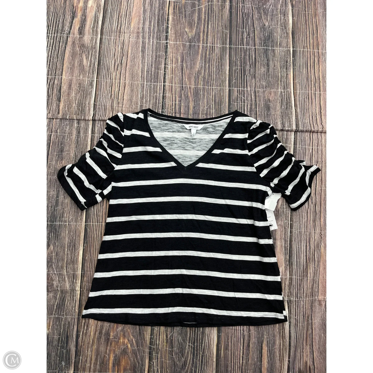 Top Short Sleeve By Nine West In Striped Pattern, Size: L