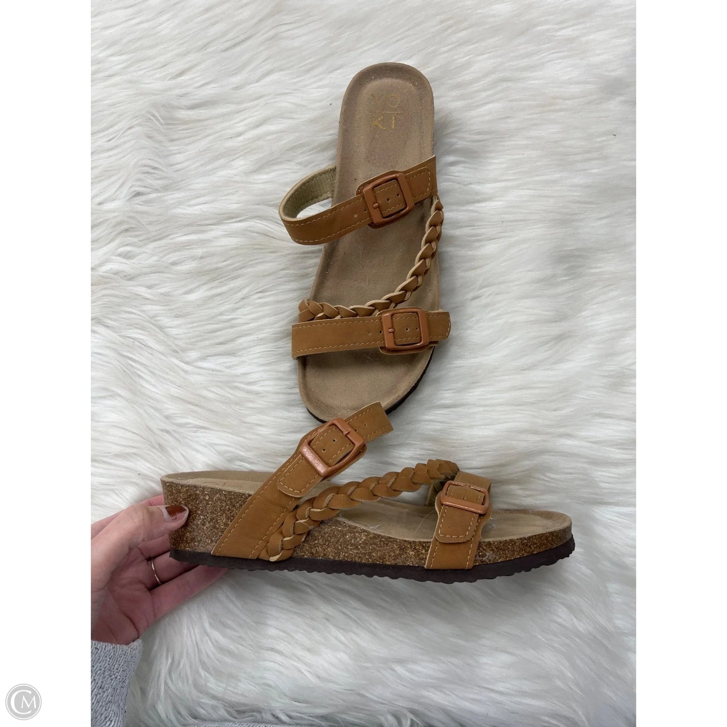 Sandals Heels Wedge By Yoki In Brown, Size: 8.5