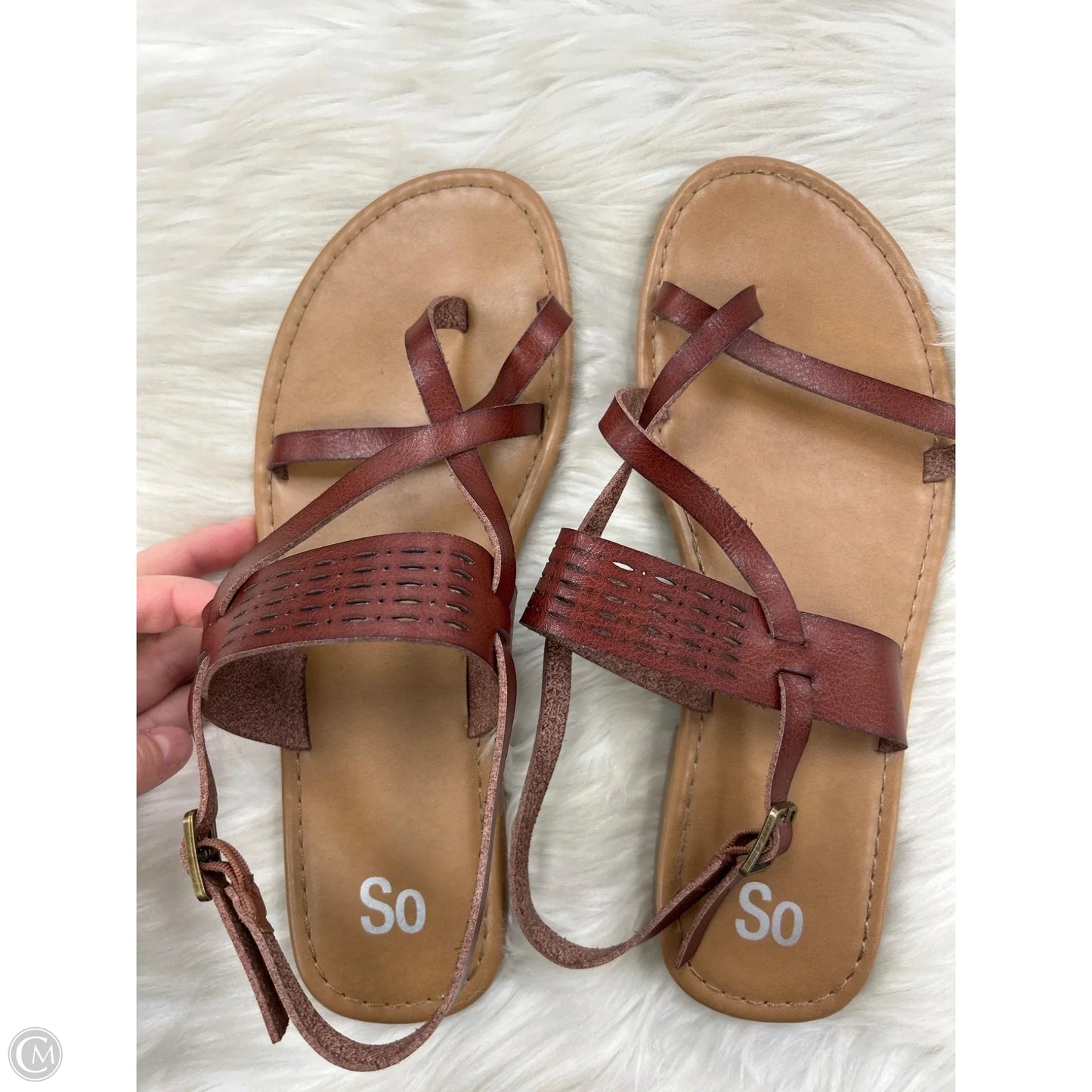 Sandals Flats By So In Brown, Size: 10