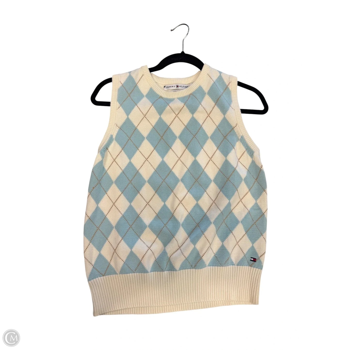 Sweater Short Sleeve By Tommy Hilfiger In Blue & Cream, Size: L